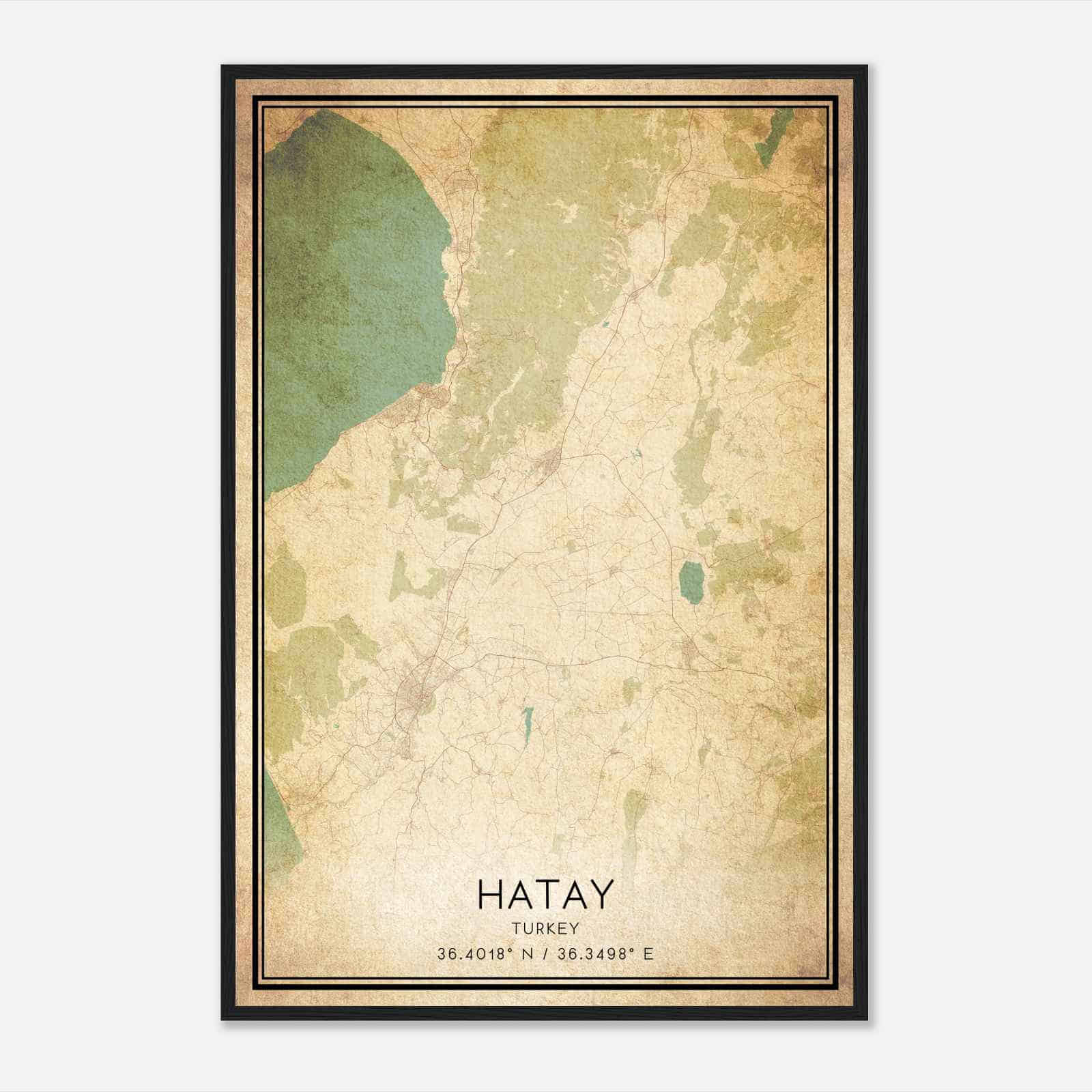 Vintage Hatay Turkey Map Poster, Hatay City Road Wall Art Print