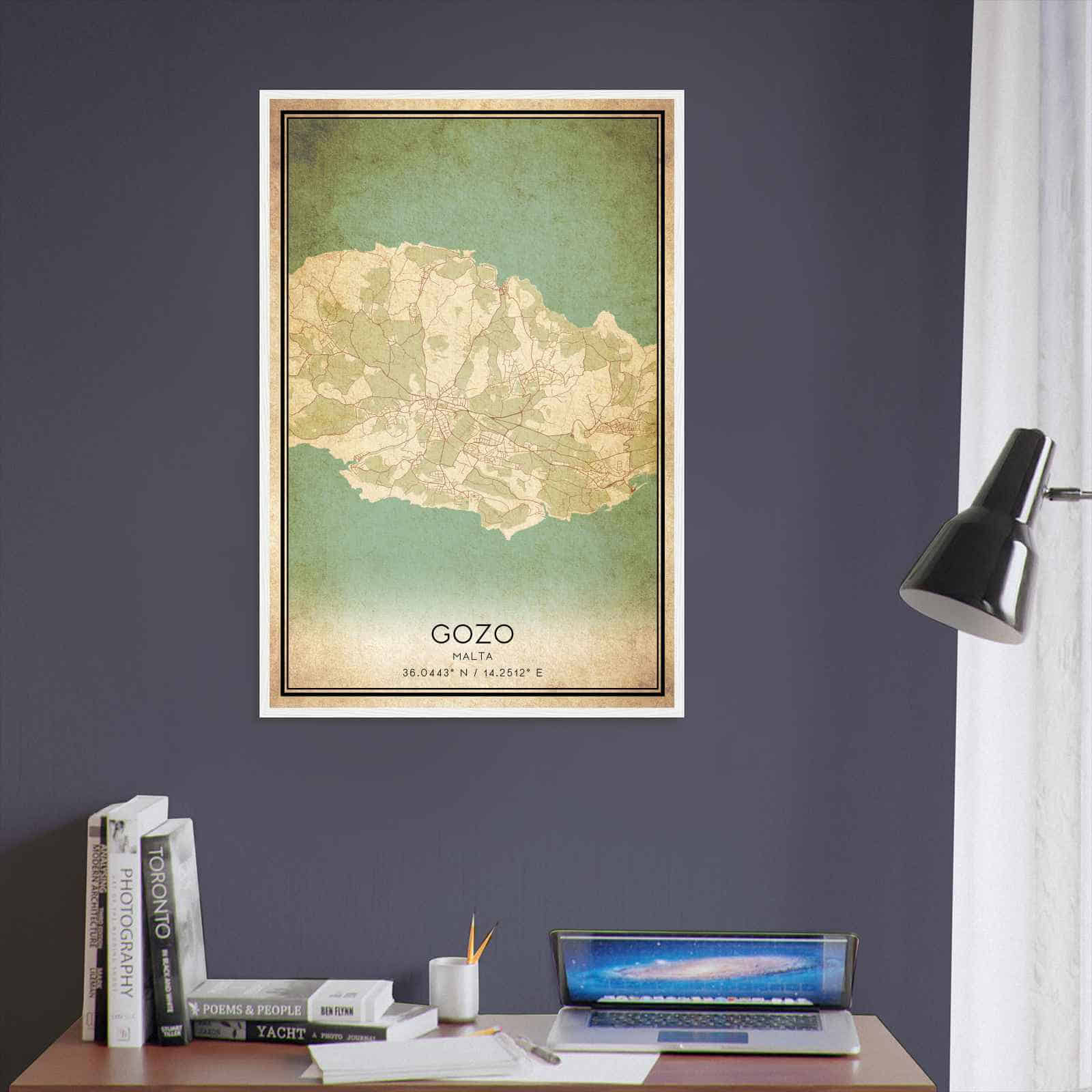 Vintage Gozo Malta Map Poster, Gozo City Road Wall Art Print