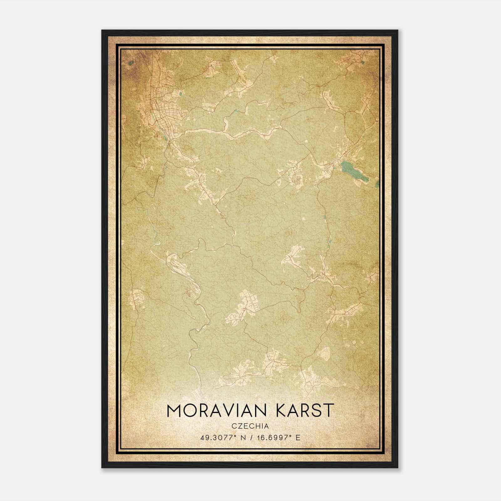 Vintage Moravian Karst Czechia Map Poster, Moravian Karst City Road Wall Art Print