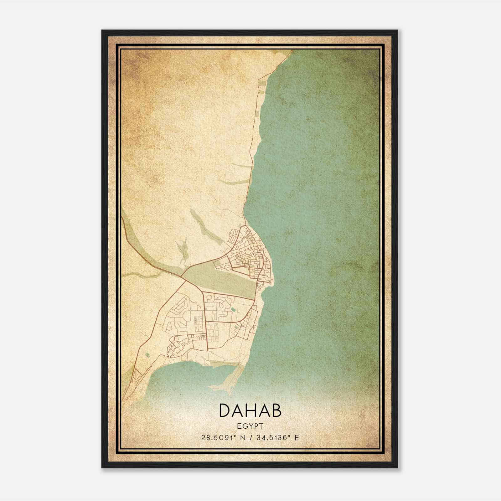 Vintage Dahab Egypt Map Poster, Dahab City Road Wall Art Print