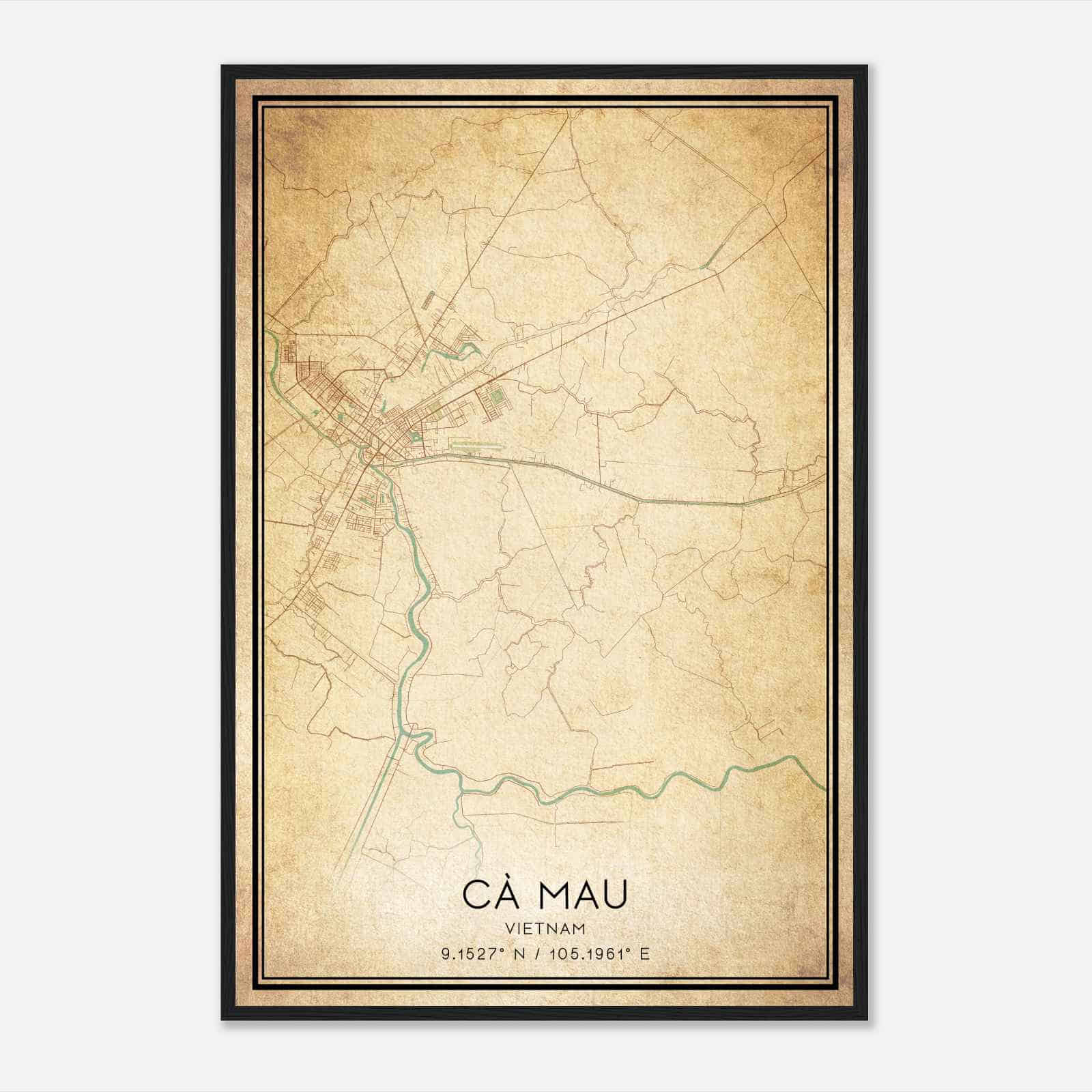 Vintage Ca Mau Vietnam Map Poster, Ca Mau City Road Wall Art Print