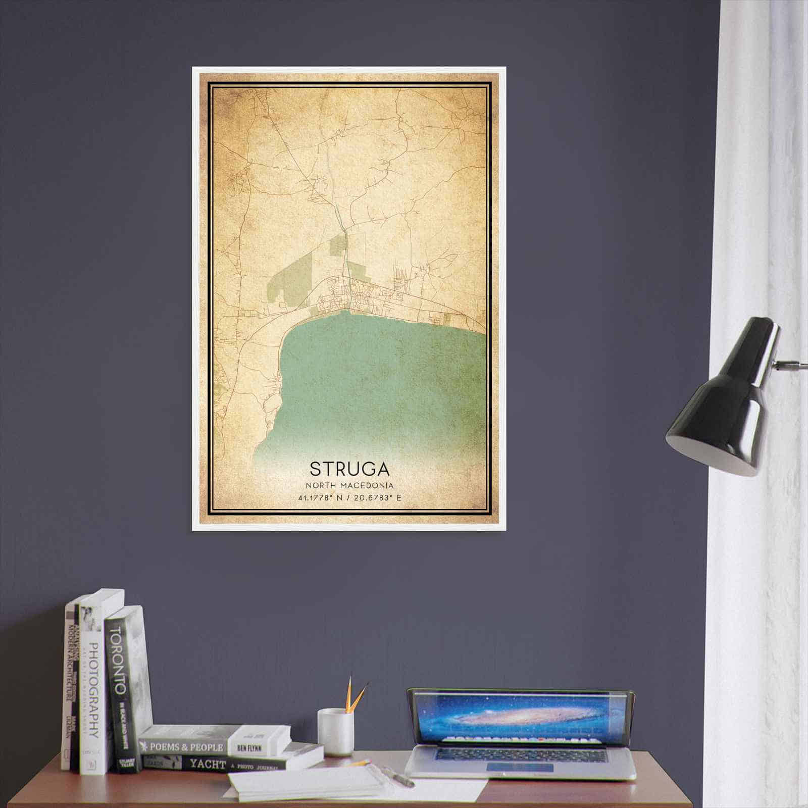 Vintage Struga North Macedonia Map Poster, Struga City Road Wall Art Print