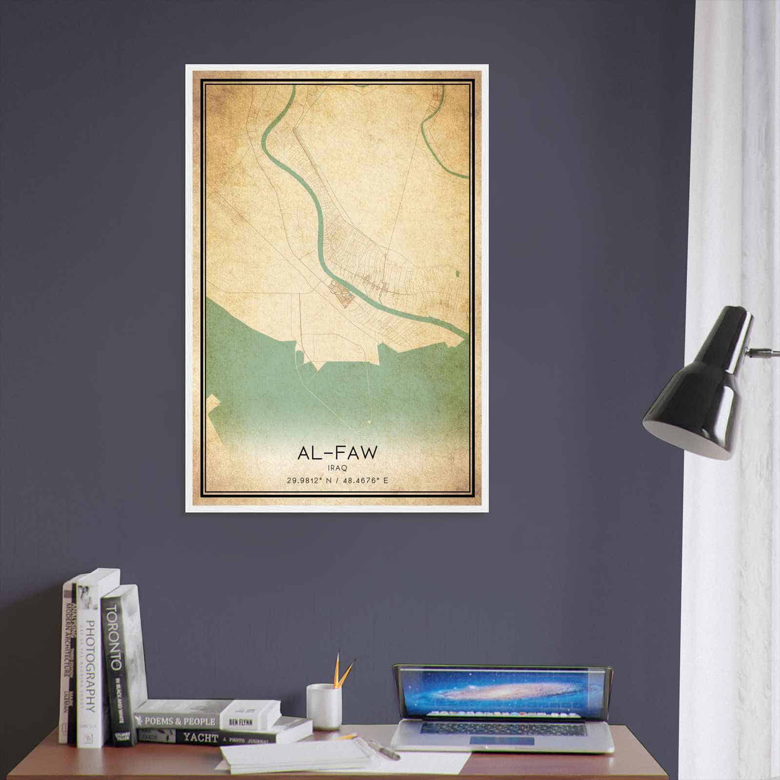 Vintage AlFaw Iraq Map Poster, AlFaw City Road Wall Art Print