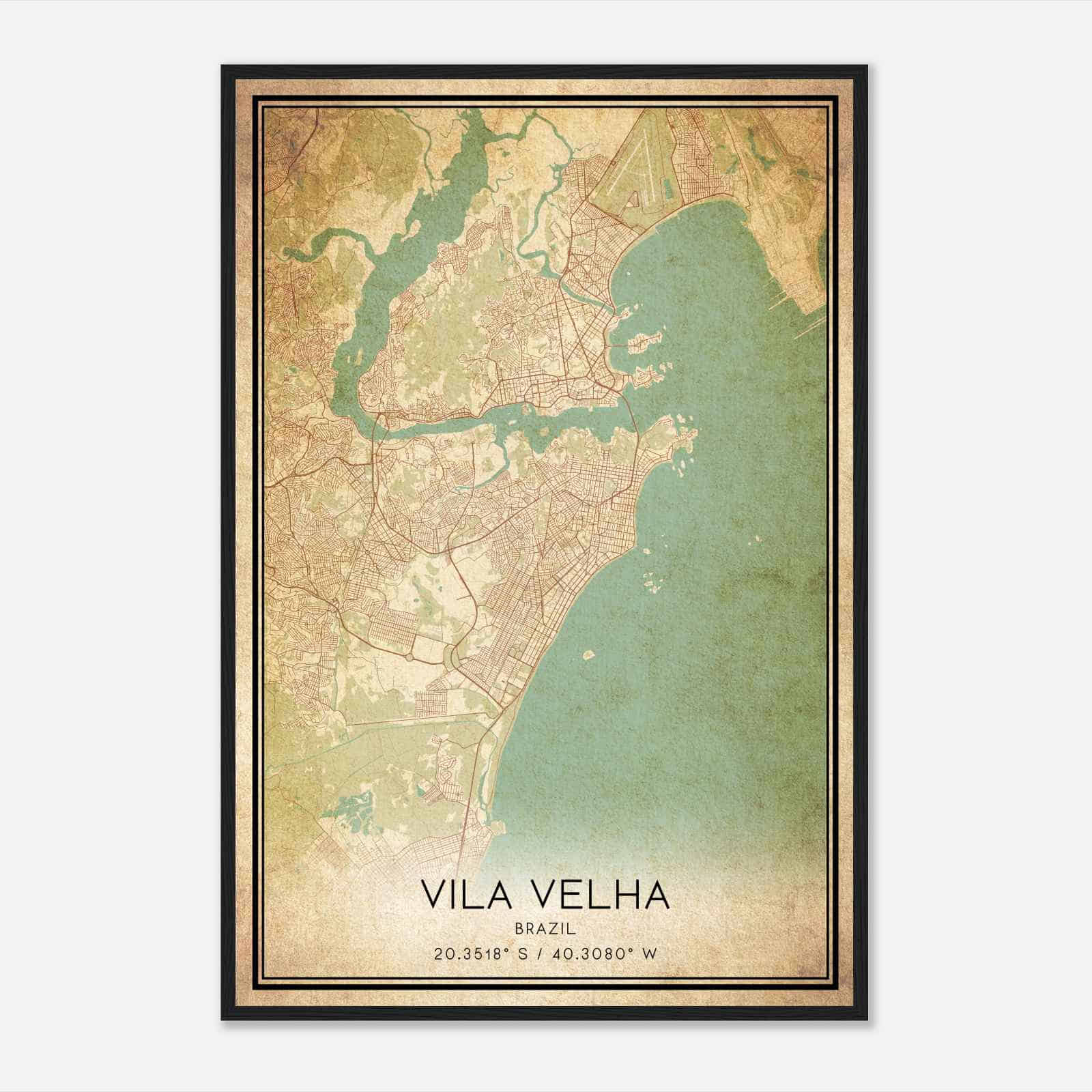 Vintage Vila Velha Brazil Map Poster, Vila Velha City Road Wall Art Print
