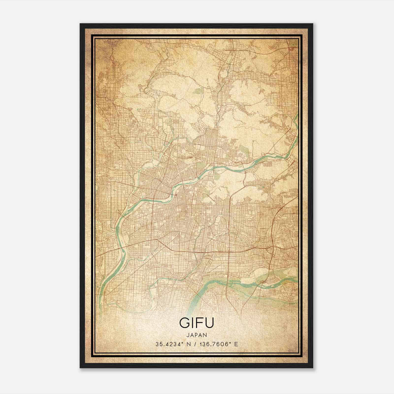 Vintage Gifu Japan Map Poster, Gifu City Road Wall Art Print