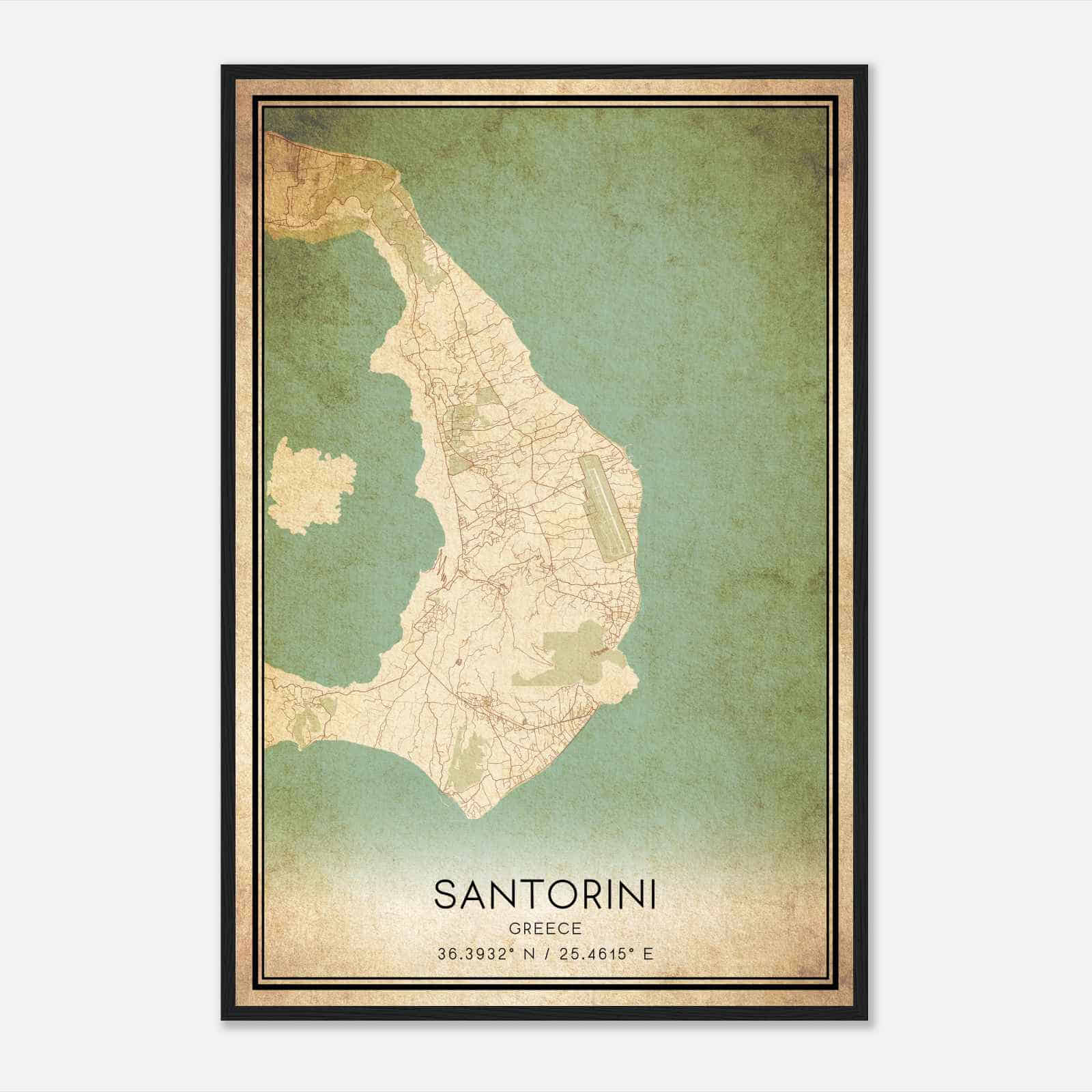 Vintage Santorini Greece Map Poster, Santorini City Road Wall Art Print