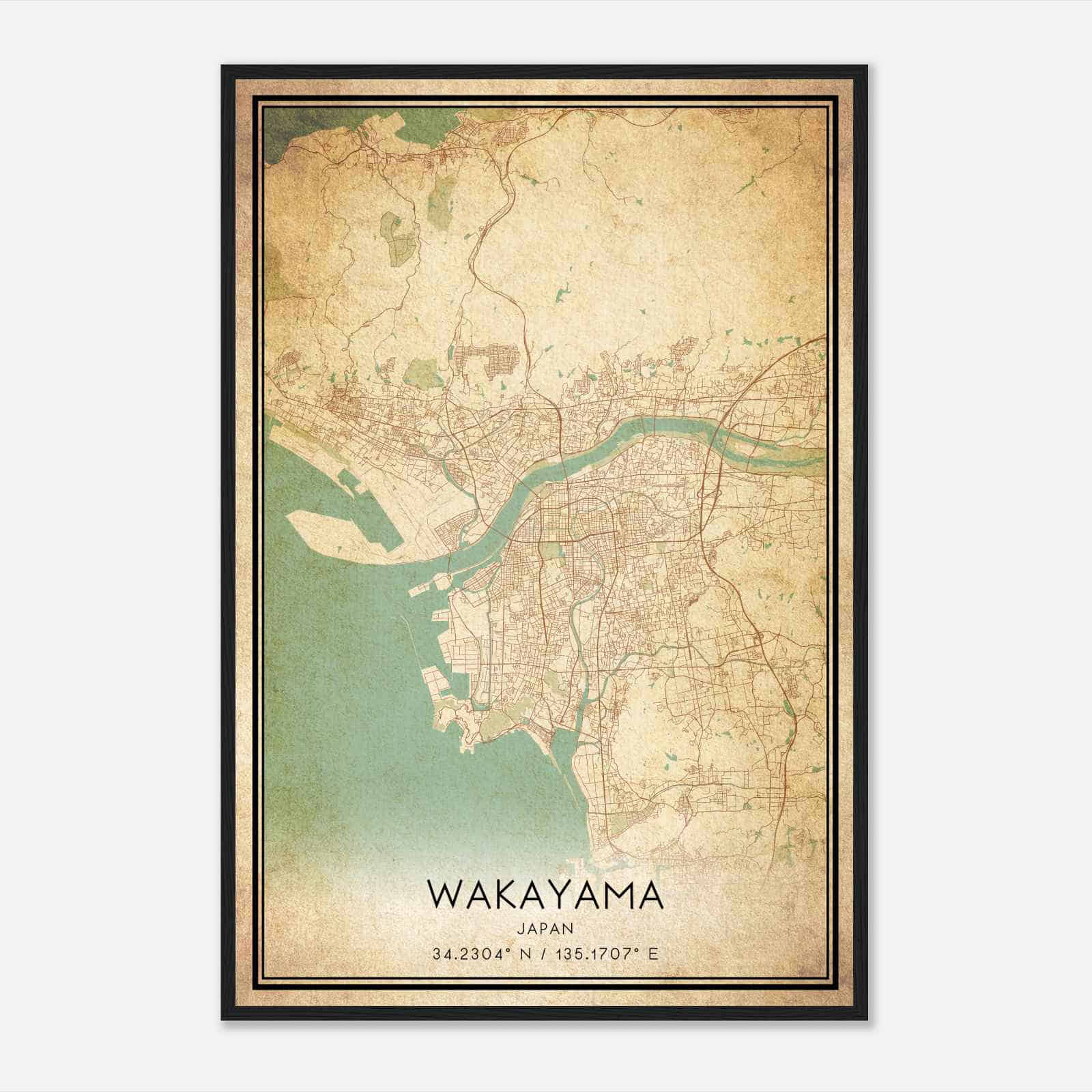 Vintage Wakayama Japan Map Poster, Wakayama City Road Wall Art Print