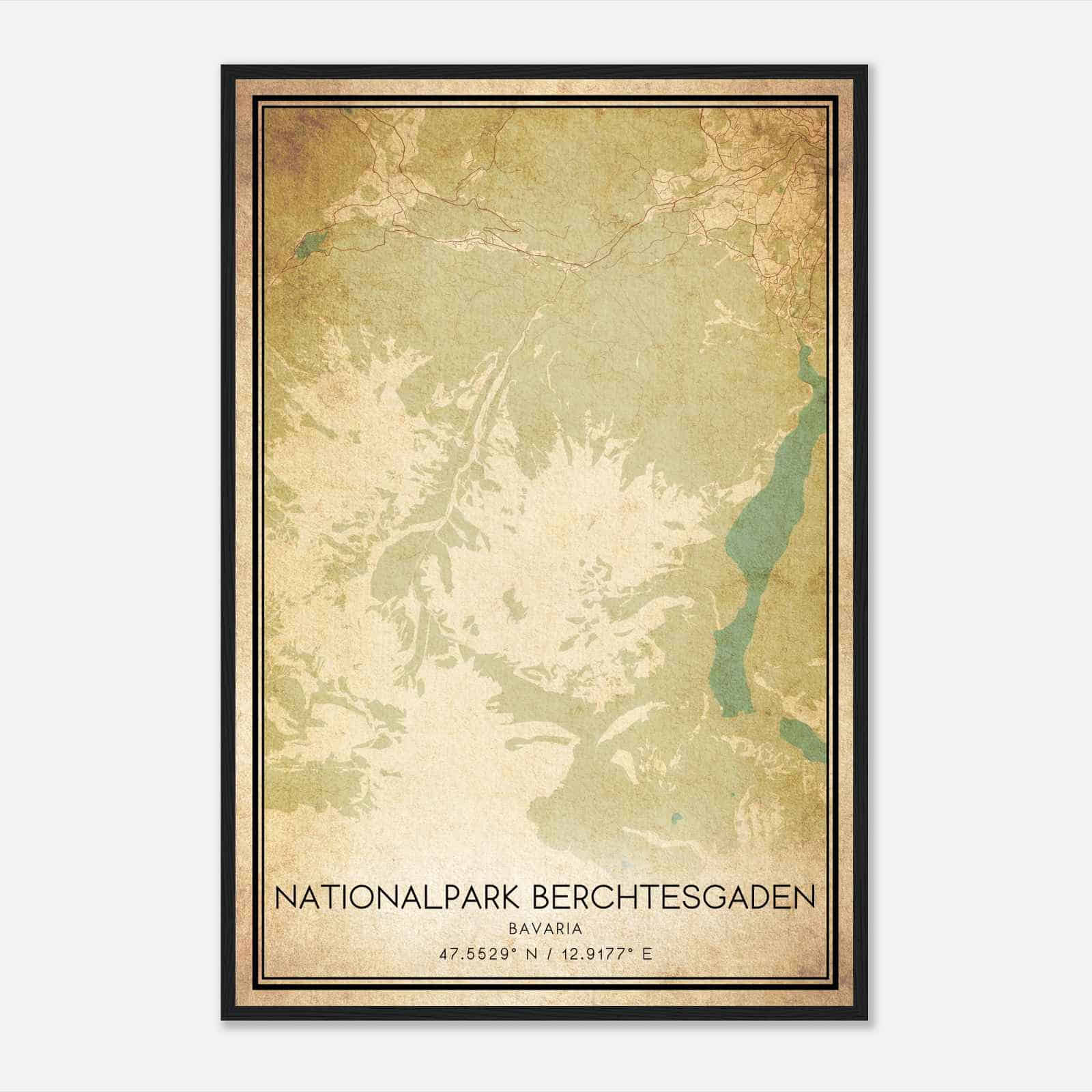 Vintage Nationalpark Berchtesgaden Bavaria Map Poster, Nationalpark Berchtesgaden City Road Wall Art Print