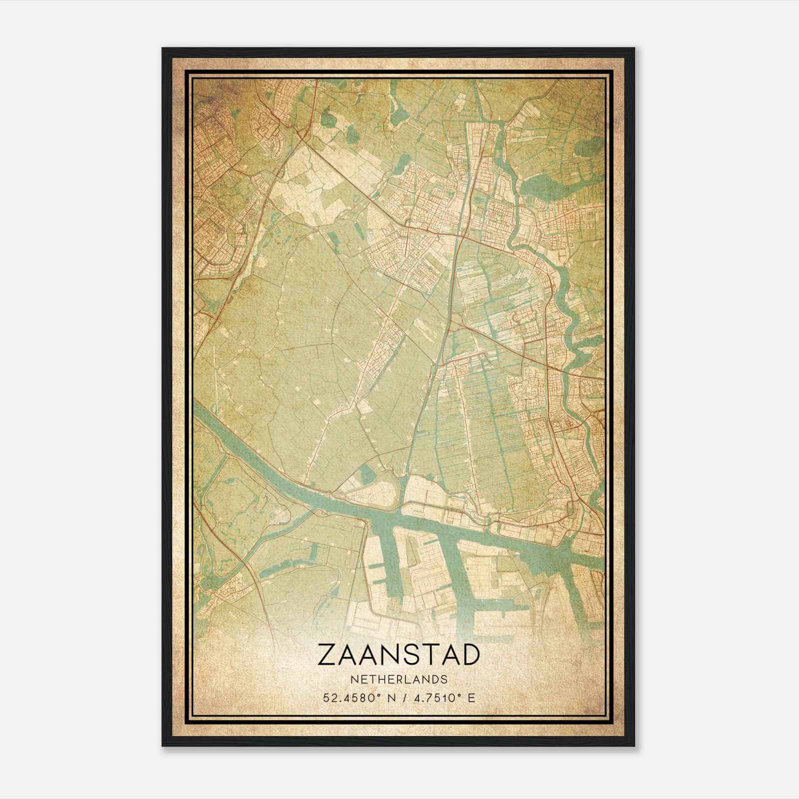 Vintage Zaanstad Netherlands Map Poster, Zaanstad City Road Wall Art Print