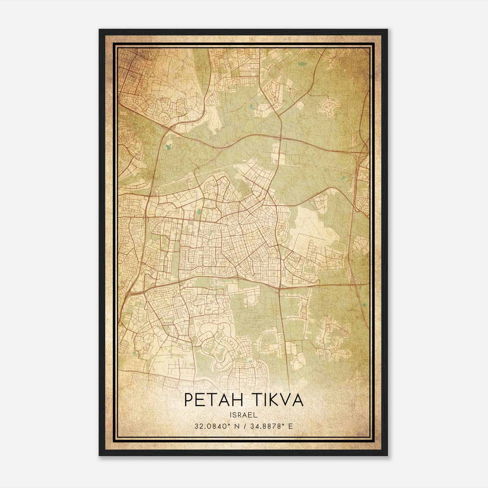 Vintage Petah Tikva Israel Map Poster, Petah Tikva City Road Wall Art Print