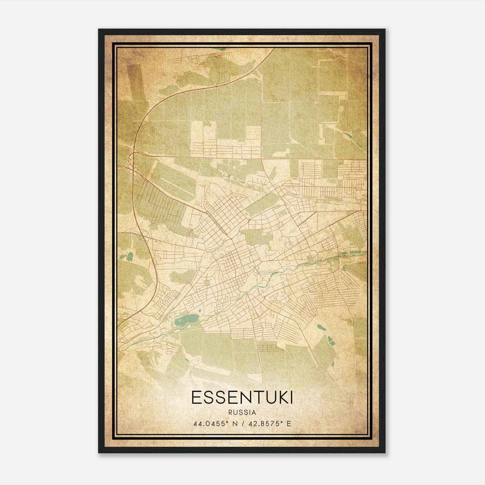 Vintage Essentuki Russia Map Poster, Essentuki City Road Wall Art Print