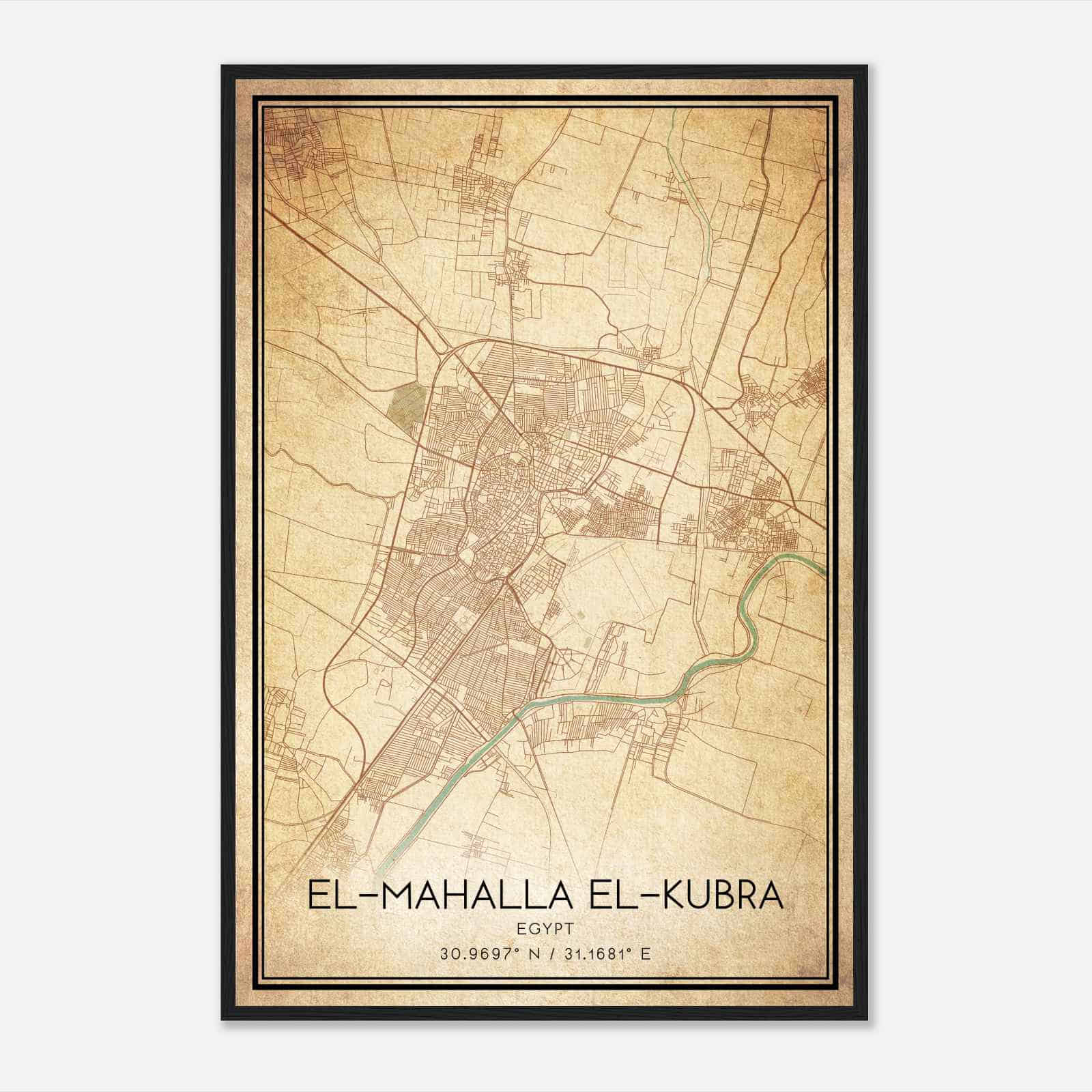 Vintage ElMahalla ElKubra Egypt Map Poster, ElMahalla ElKubra City Road Wall Art Print