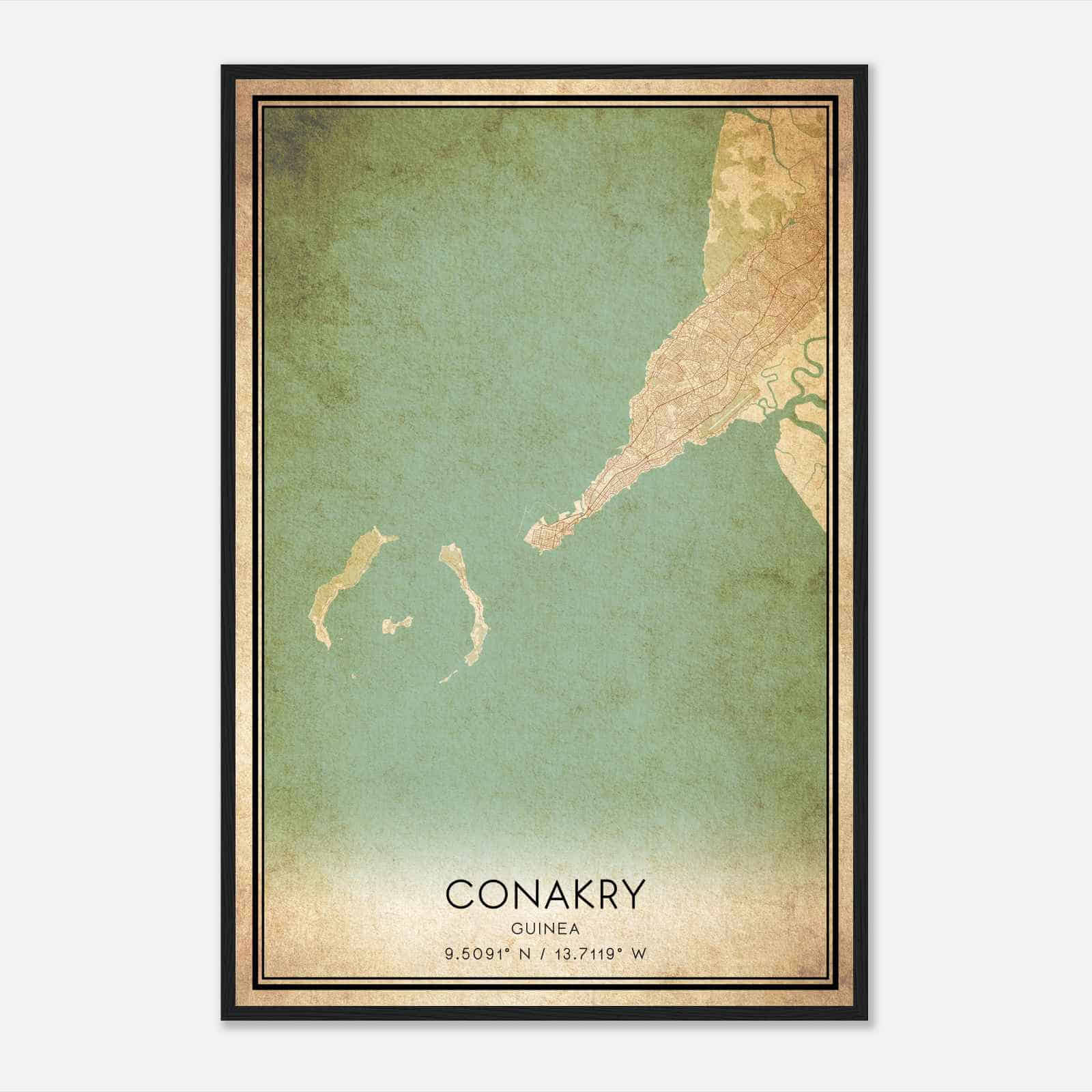 Vintage Conakry Guinea Map Poster, Conakry City Road Wall Art Print