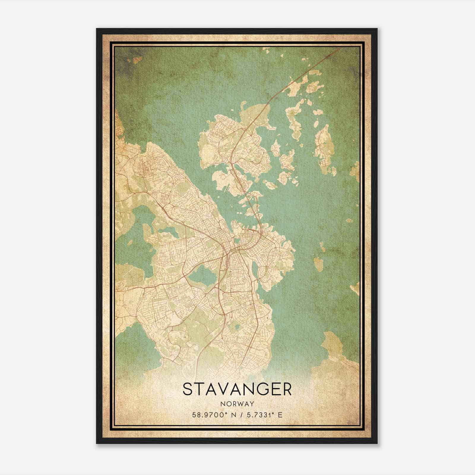 Vintage Stavanger Norway Map Poster, Stavanger City Road Wall Art Print