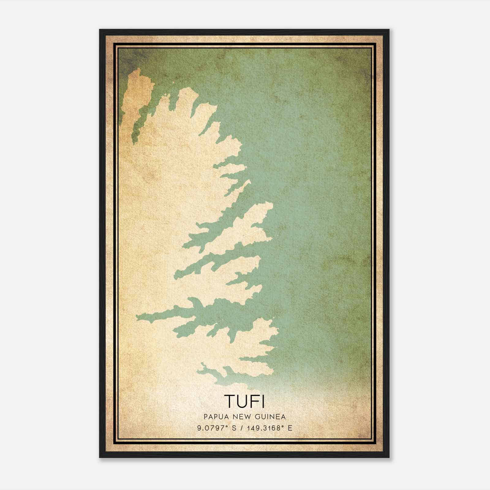 Vintage Tufi Papua New Guinea Map Poster, Tufi City Road Wall Art Print