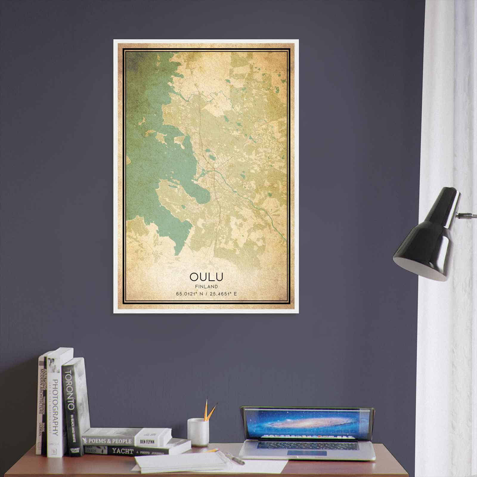 Vintage Oulu Finland Map Poster, Oulu City Road Wall Art Print