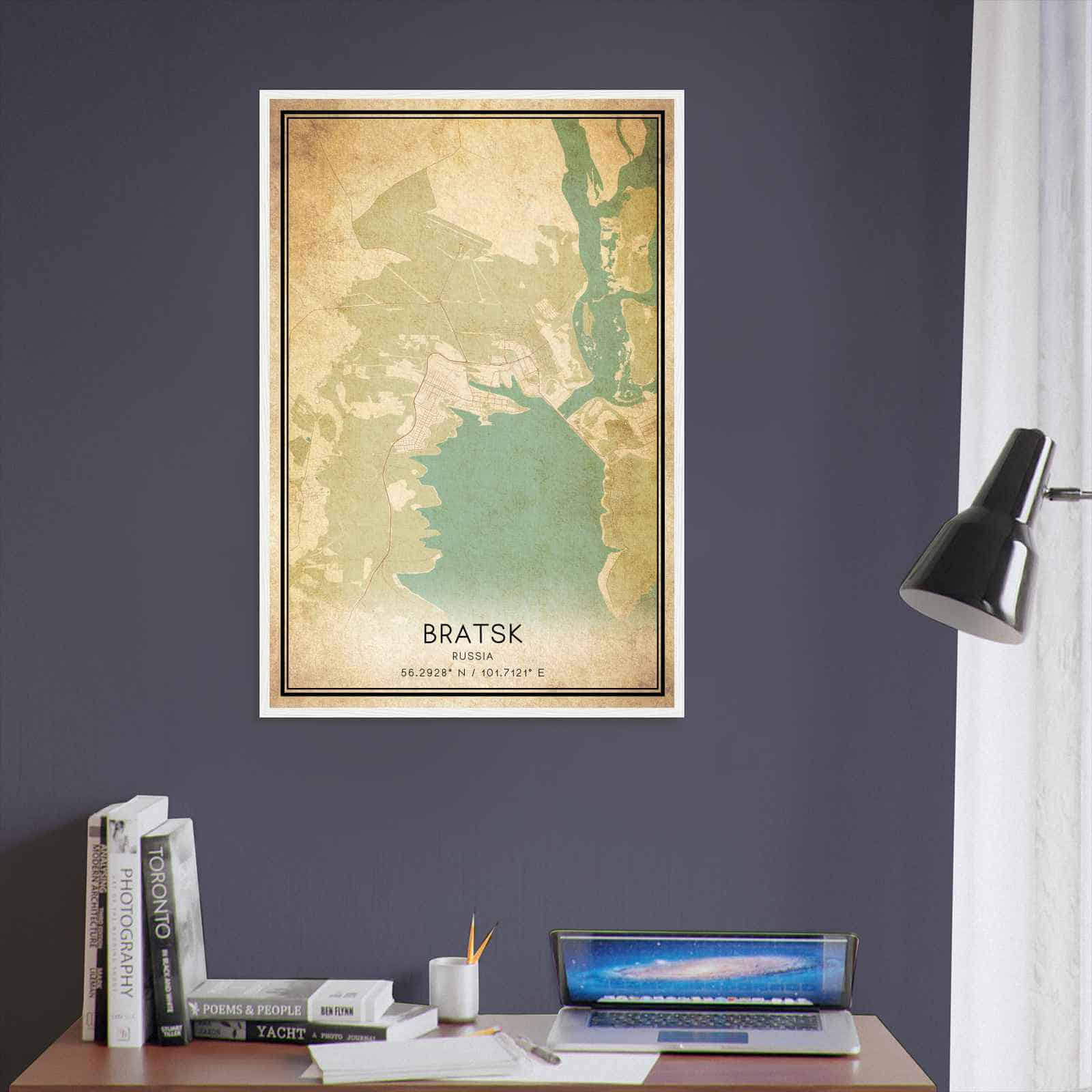 Vintage Bratsk Russia Map Poster, Bratsk City Road Wall Art Print