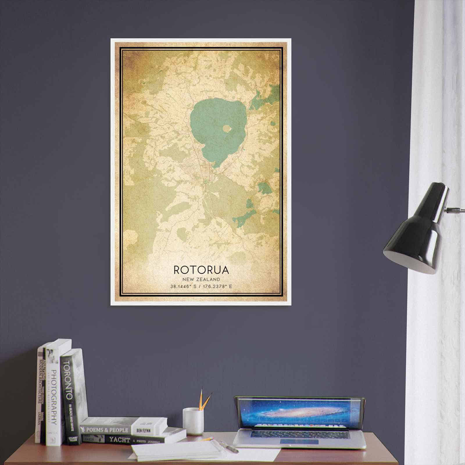 Vintage Rotorua New Zealand Map Poster, Rotorua City Road Wall Art Print