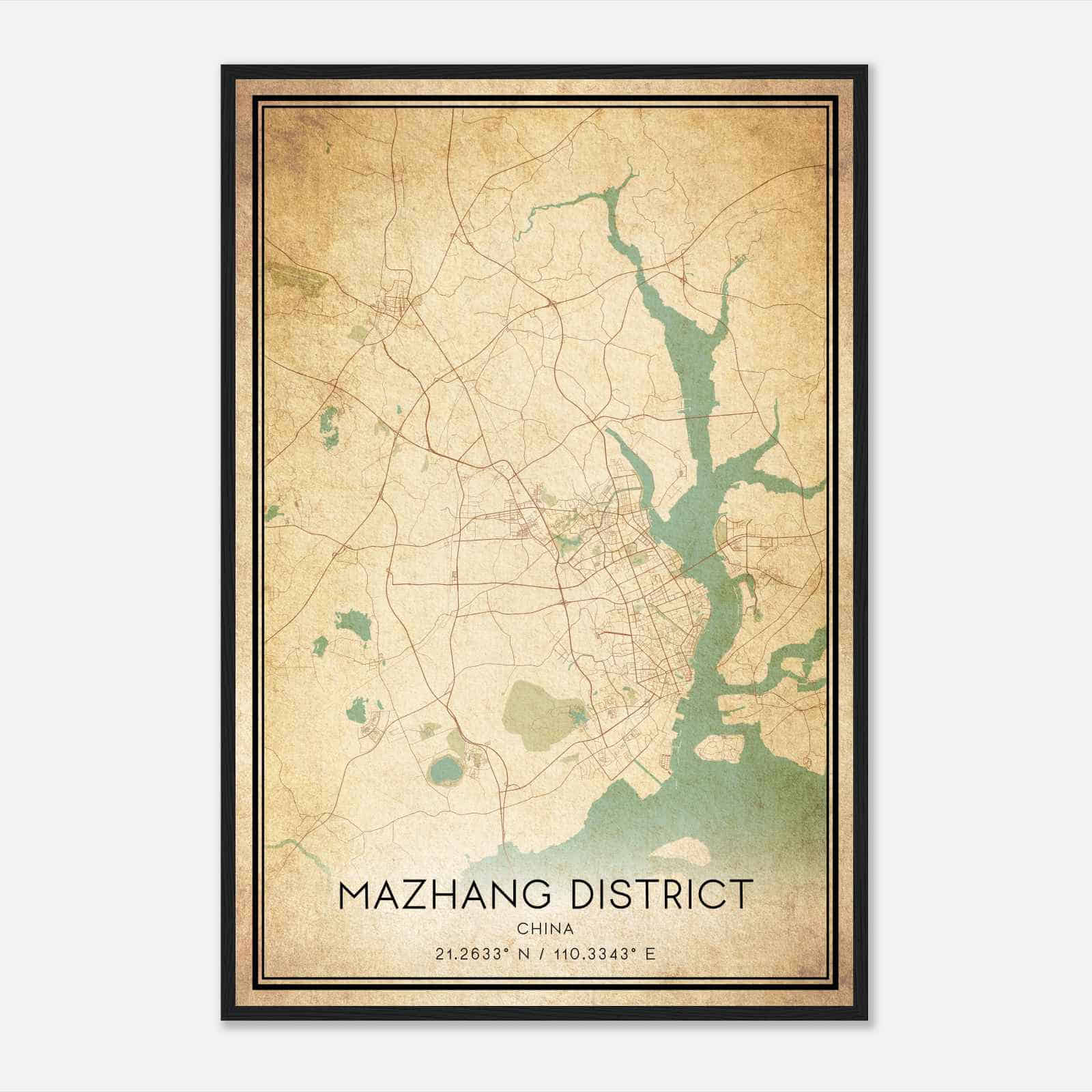 Vintage Mazhang District China Map Poster, Mazhang District City Road Wall Art Print