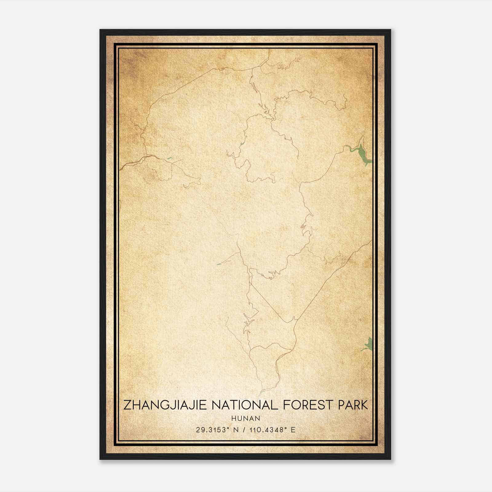 Vintage Zhangjiajie National Forest Park Hunan Map Poster, Zhangjiajie National Forest Park City Road Wall Art Print