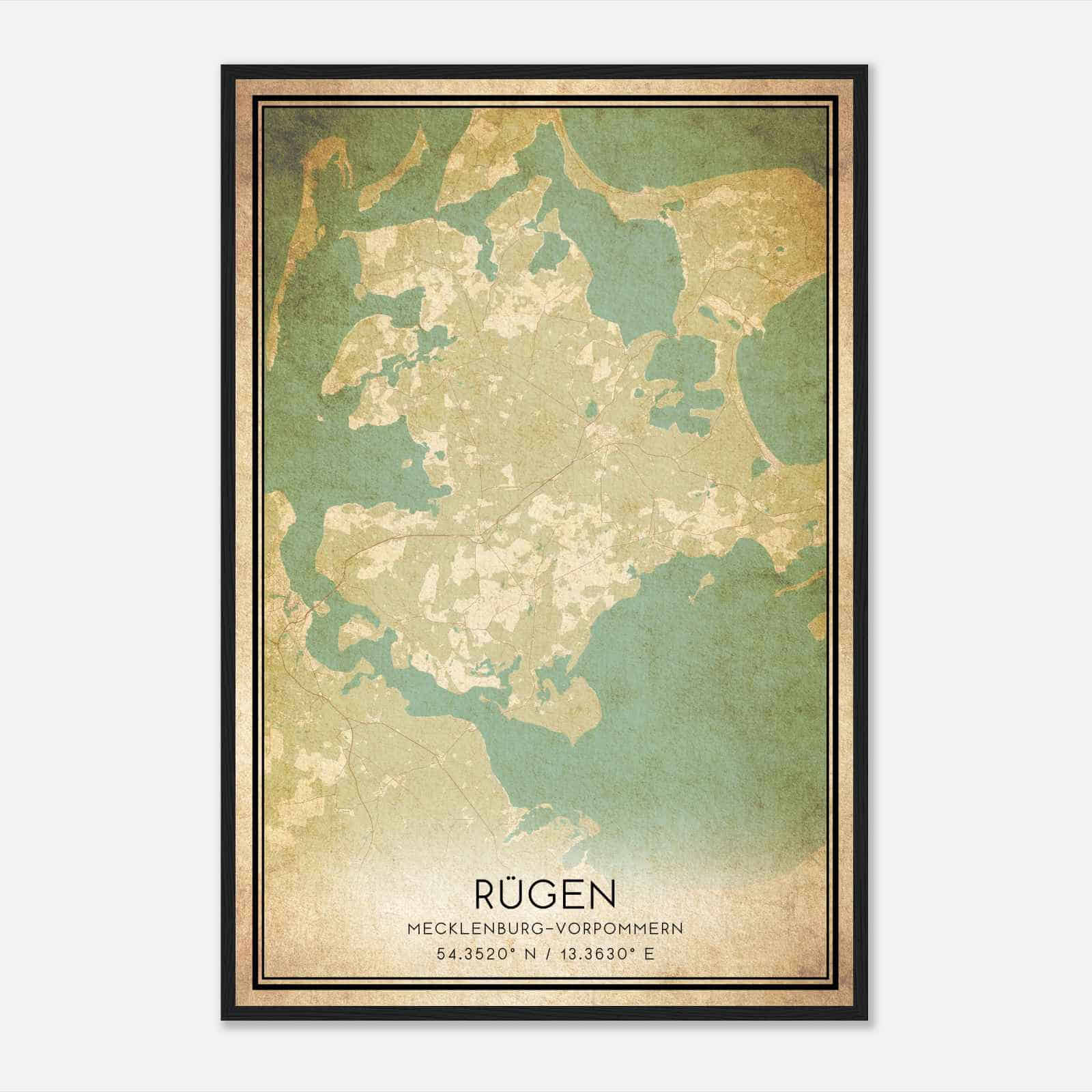 Vintage Rugen Mecklenburg-Vorpommern Map Poster, Rugen City Road Wall Art Print