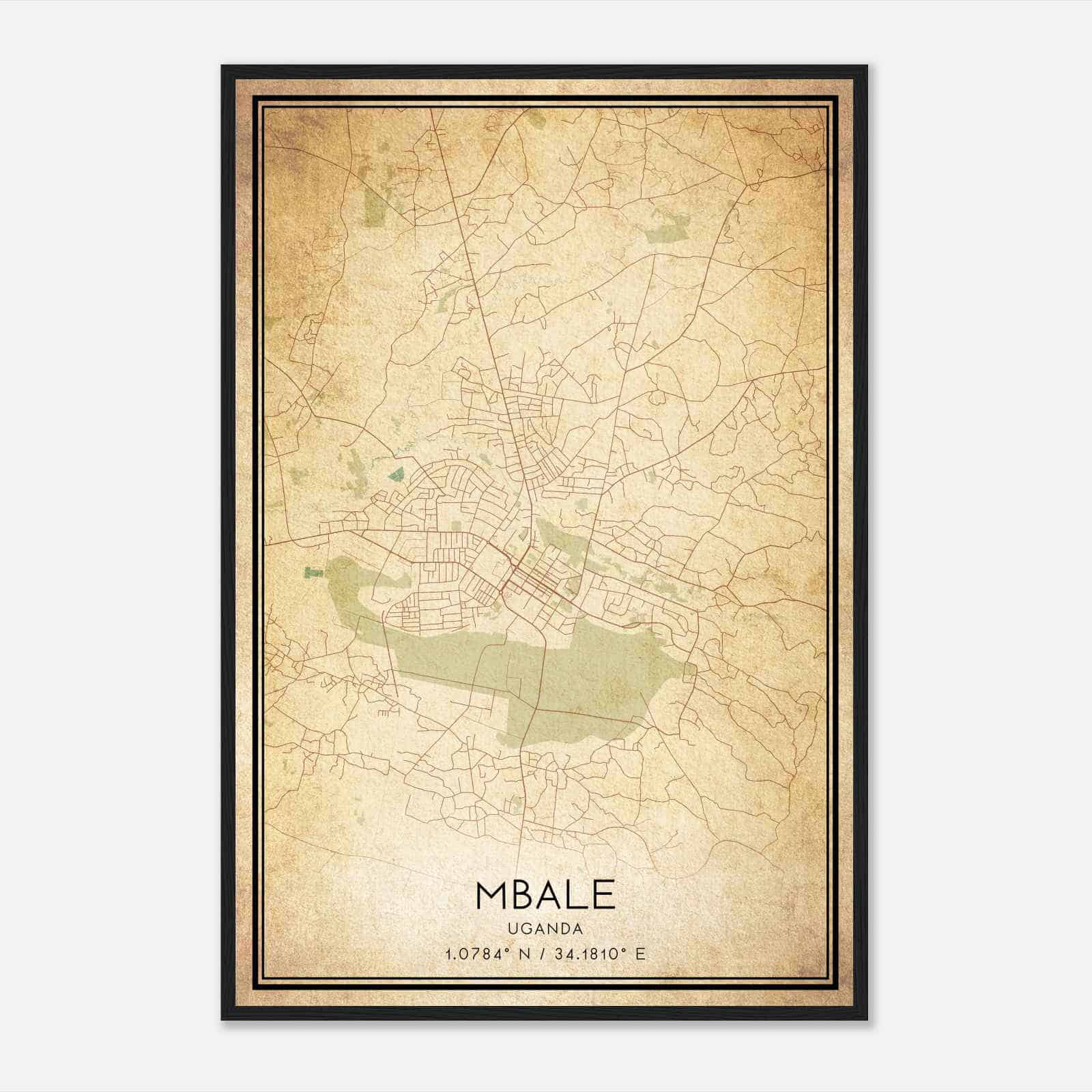 Vintage Mbale Uganda Map Poster, Mbale City Road Wall Art Print