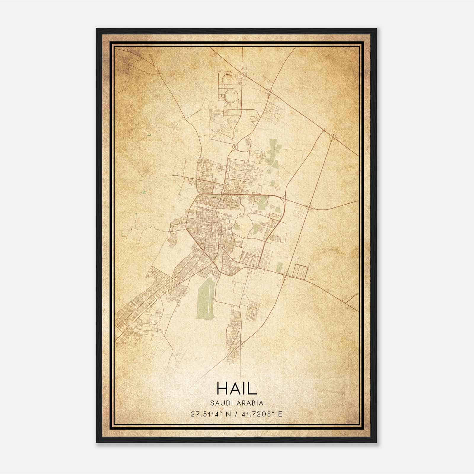Vintage Hail Saudi Arabia Map Poster, Hail City Road Wall Art Print