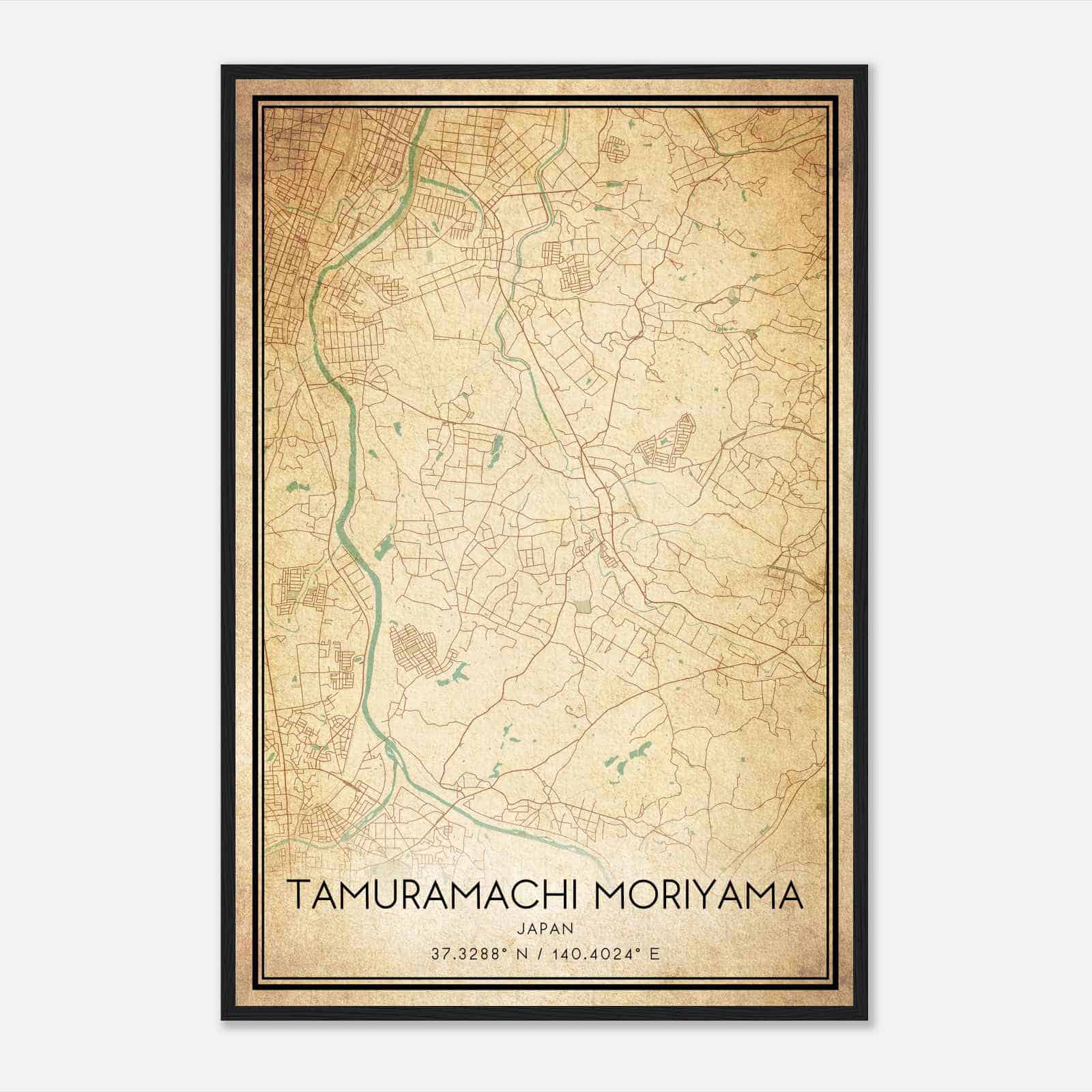Vintage Tamuramachi Moriyama Japan Map Poster, Tamuramachi Moriyama City Road Wall Art Print