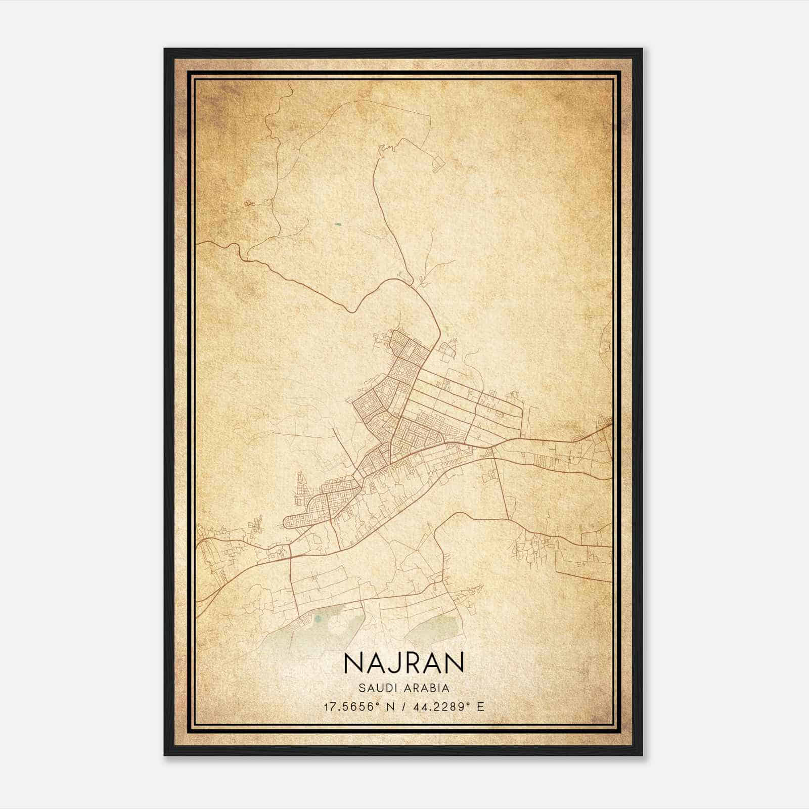 Vintage Najran Saudi Arabia Map Poster, Najran City Road Wall Art Print