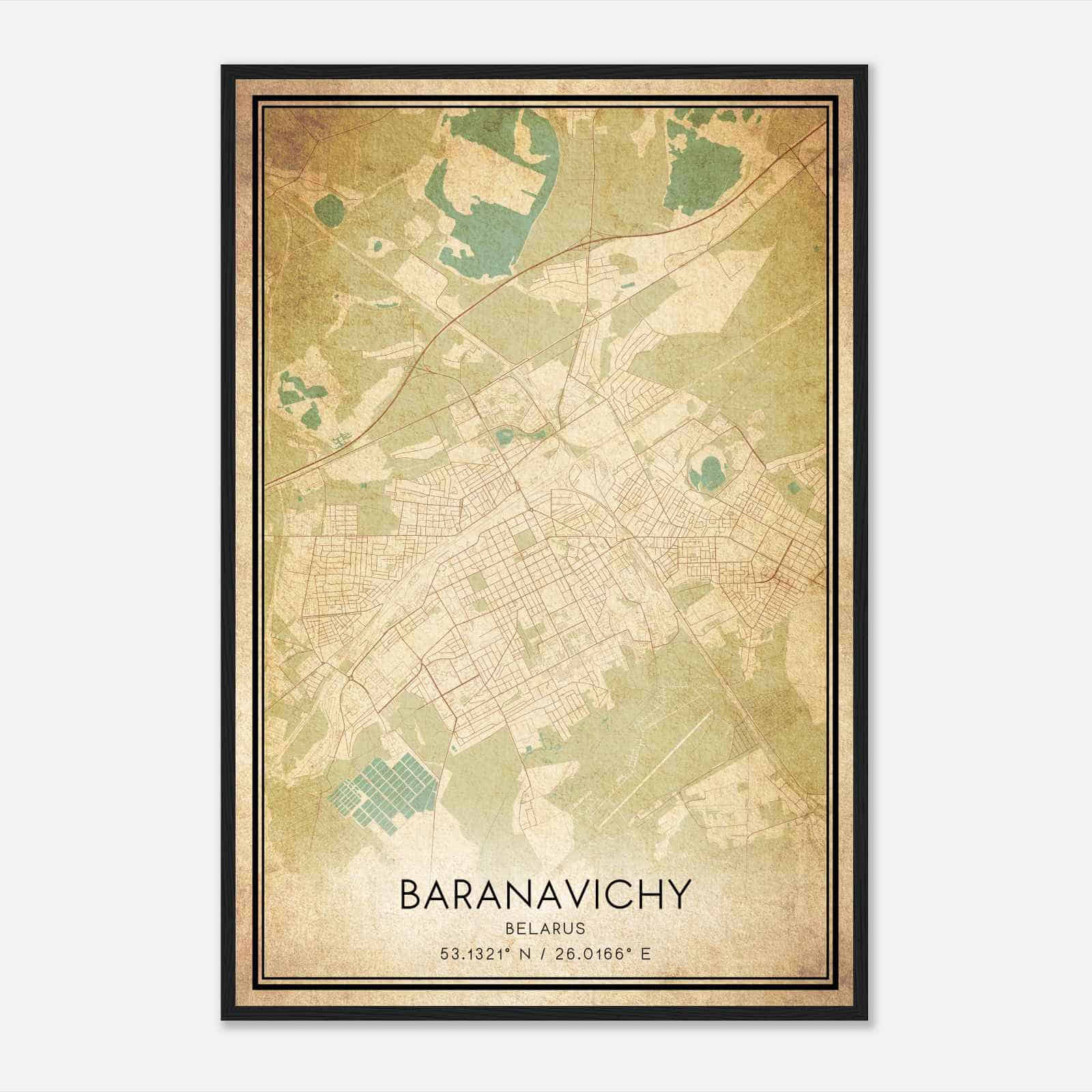 Vintage Baranavichy Belarus Map Poster, Baranavichy City Road Wall Art Print