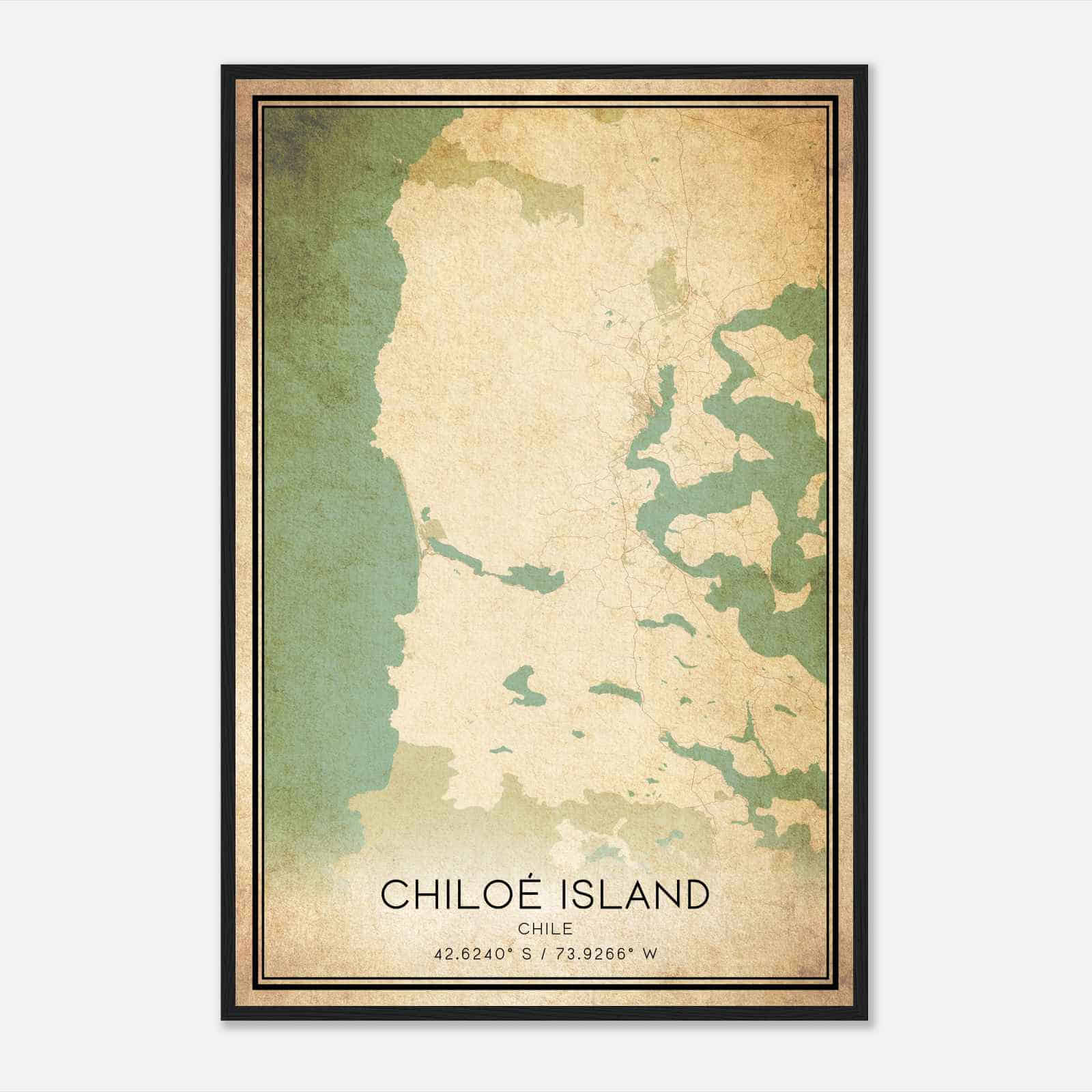 Vintage Chiloe Island Chile Map Poster, Chiloe Island City Road Wall Art Print
