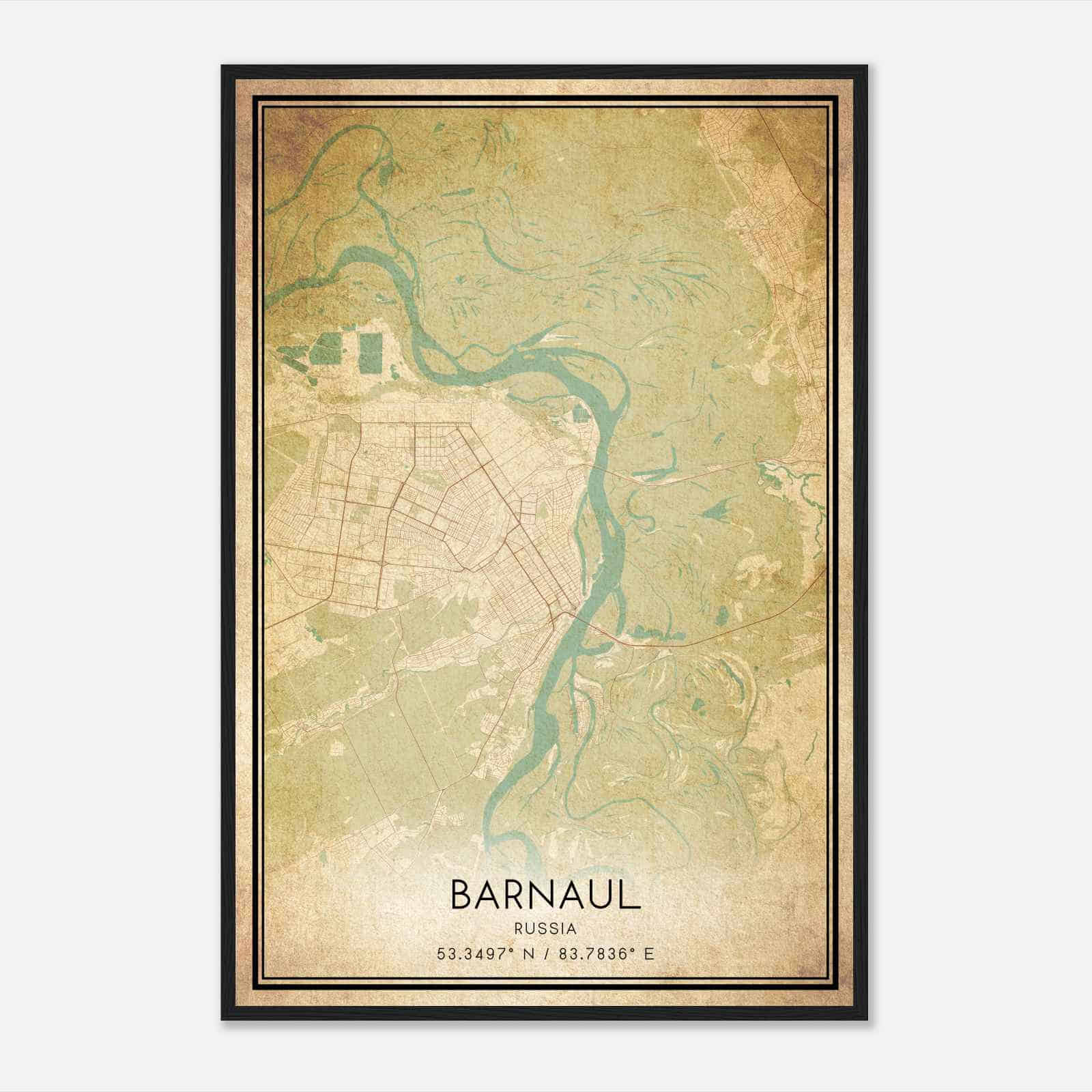 Vintage Barnaul Russia Map Poster, Barnaul City Road Wall Art Print
