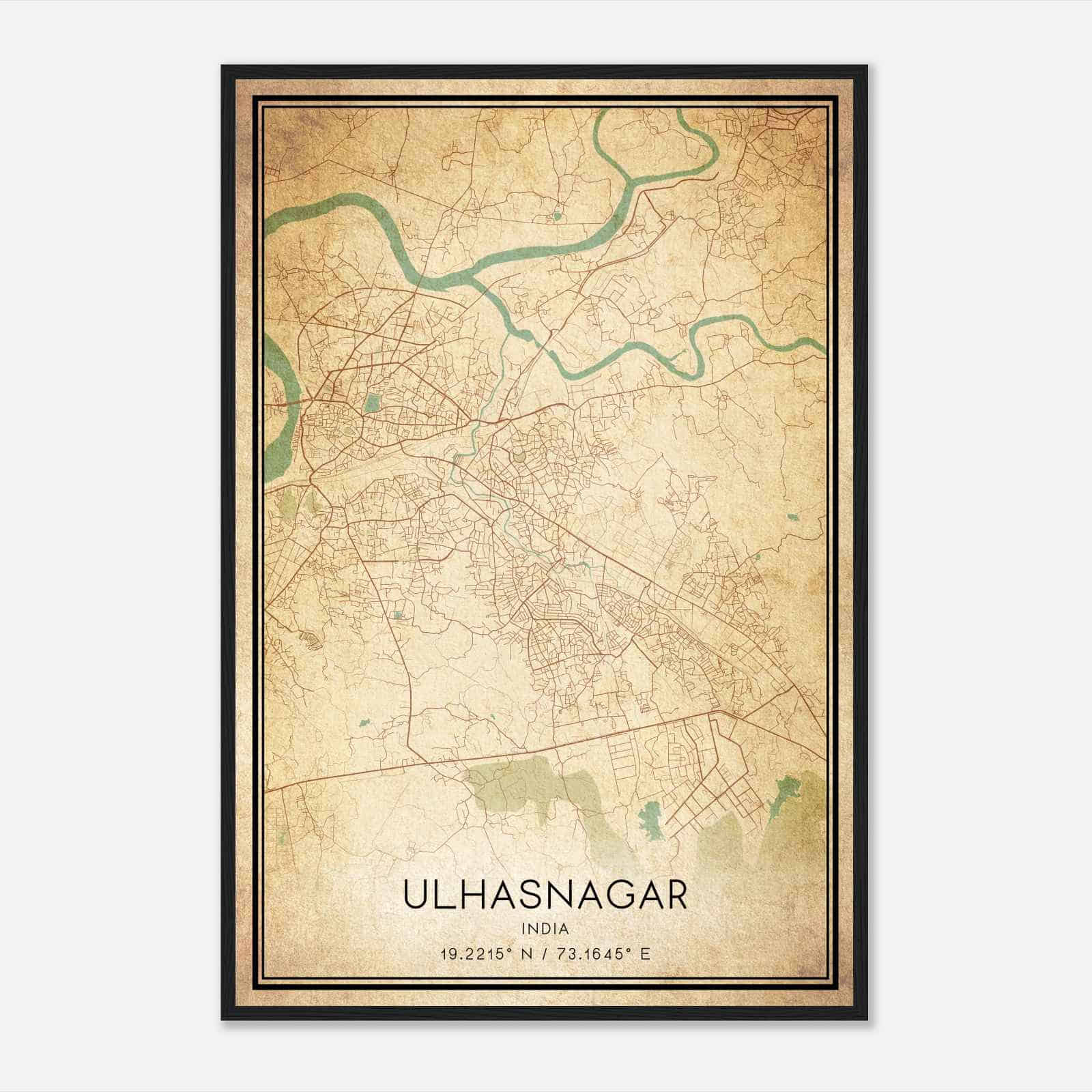 Vintage Ulhasnagar India Map Poster, Ulhasnagar City Road Wall Art Print