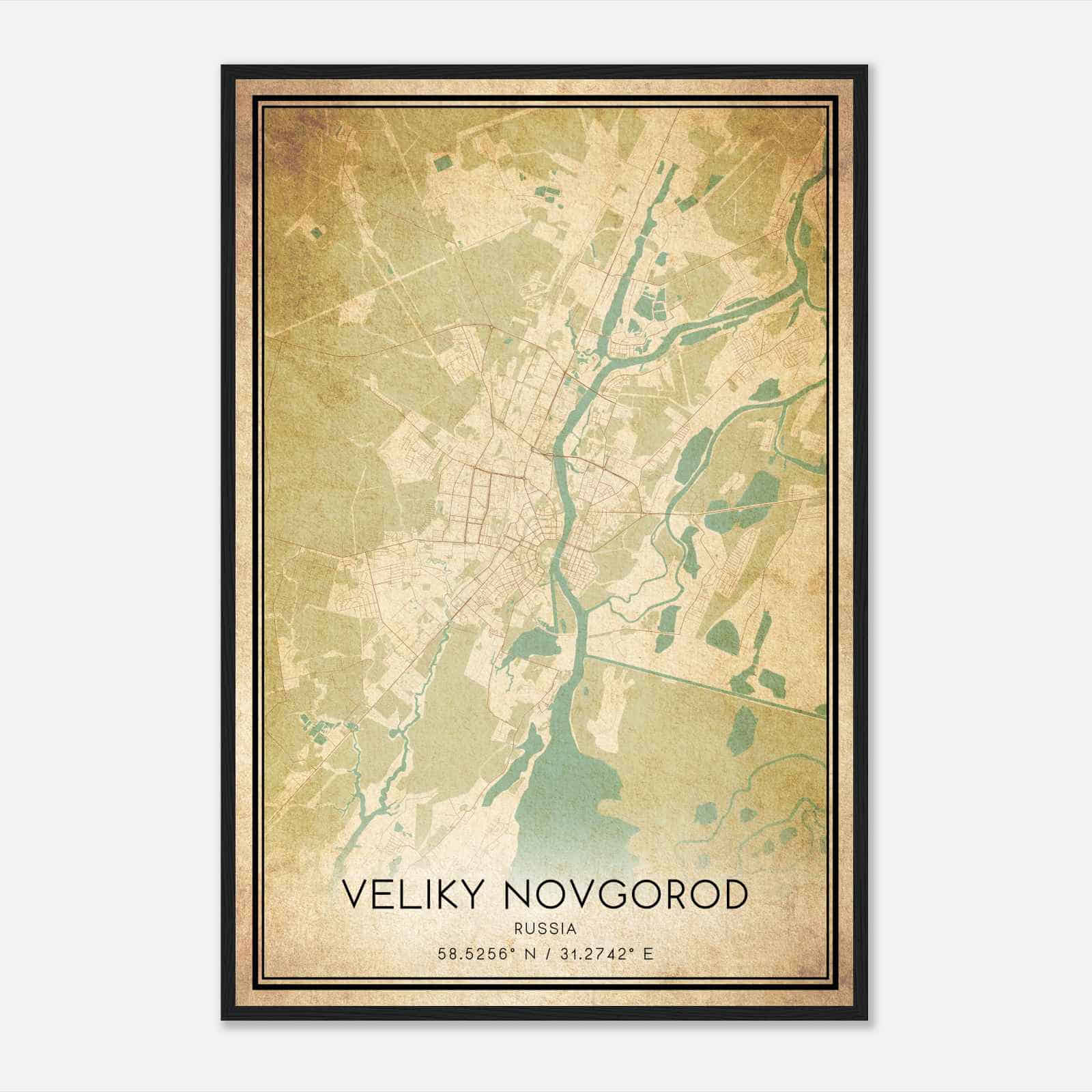 Vintage Veliky Novgorod Russia Map Poster, Veliky Novgorod City Road Wall Art Print