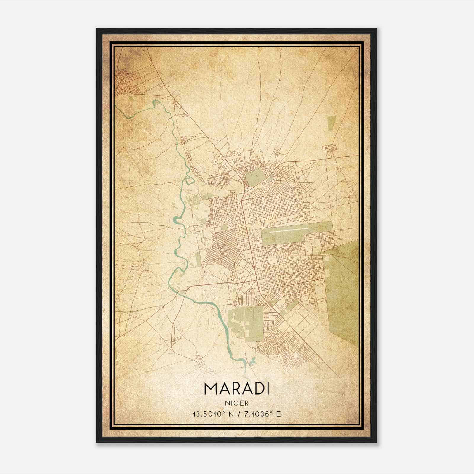Vintage Maradi Niger Map Poster, Maradi City Road Wall Art Print