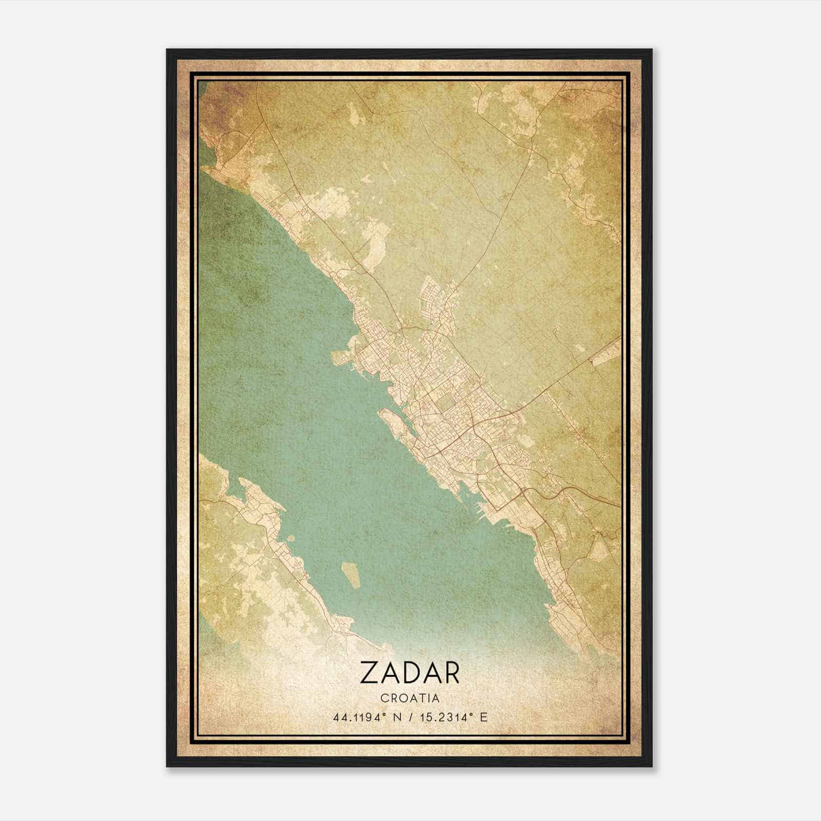 Vintage Zadar Croatia Map Poster, Zadar City Road Wall Art Print
