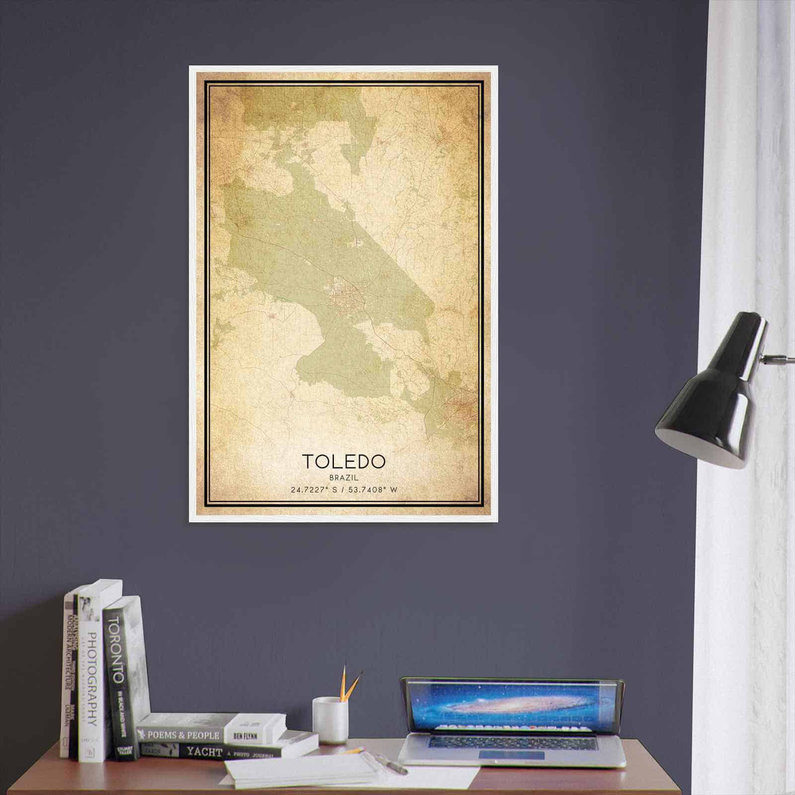 Vintage Toledo Brazil Map Poster, Toledo City Road Wall Art Print