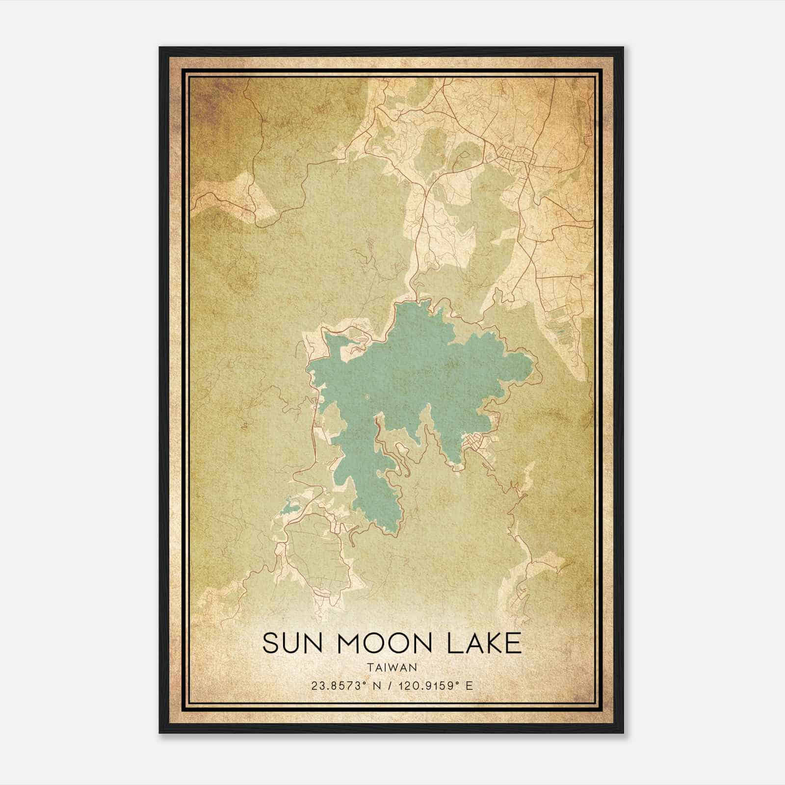 Vintage Sun Moon Lake Taiwan Map Poster, Sun Moon Lake City Road Wall Art Print