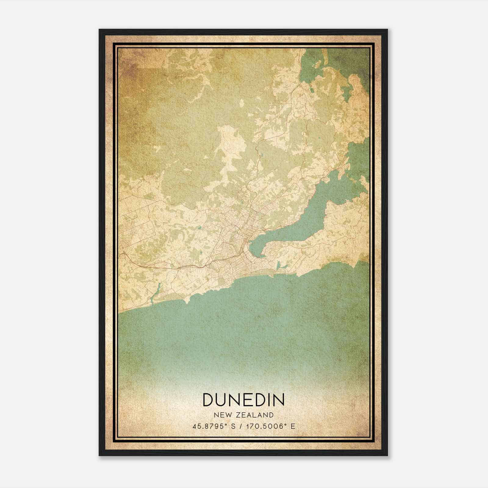 Vintage Dunedin New Zealand Map Poster, Dunedin City Road Wall Art Print