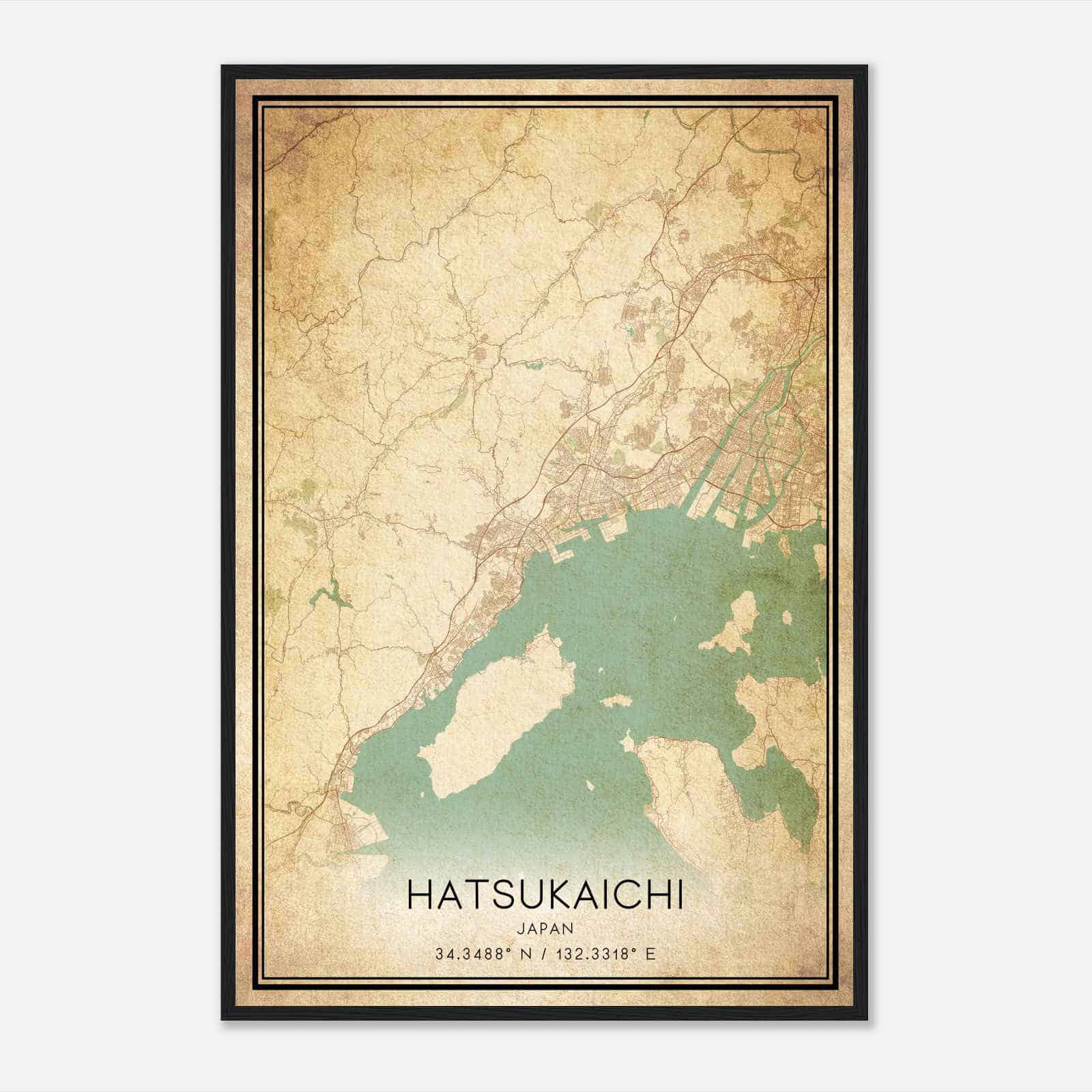 Vintage Hatsukaichi Japan Map Poster, Hatsukaichi City Road Wall Art Print