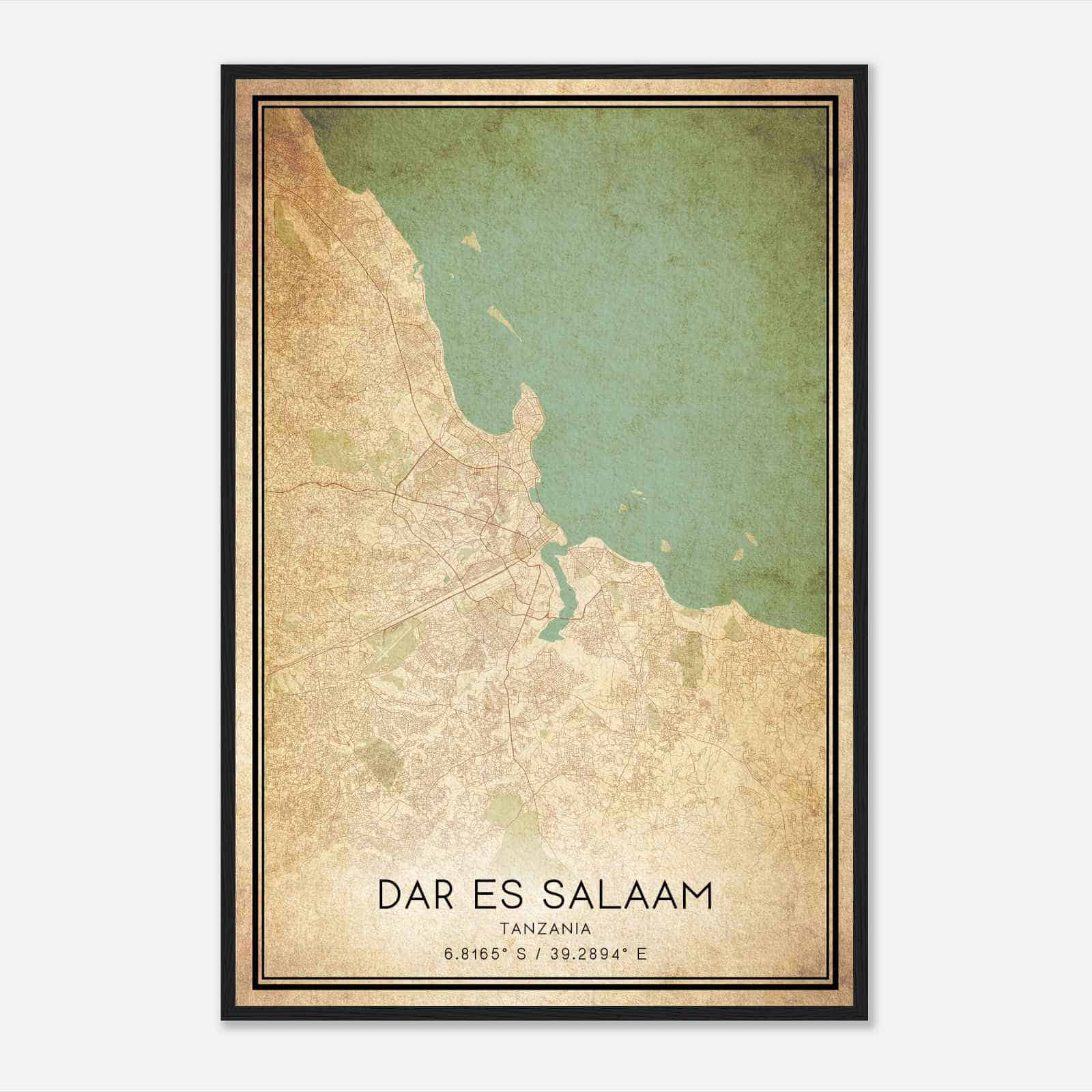 Vintage Dar es Salaam Tanzania Map Poster, Dar es Salaam City Road Wall Art Print