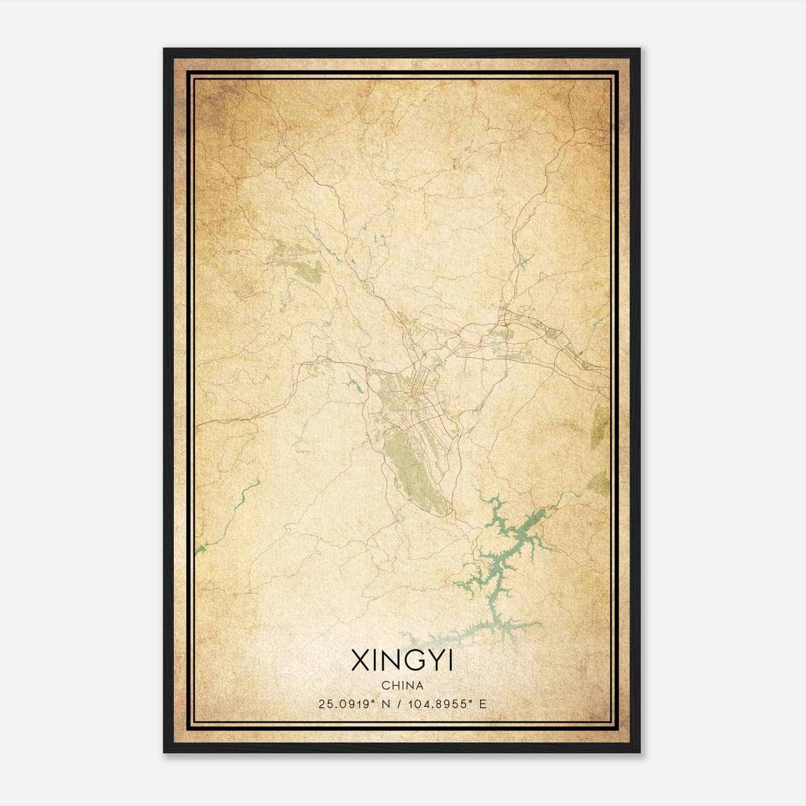 Vintage Xingyi China Map Poster, Xingyi City Road Wall Art Print