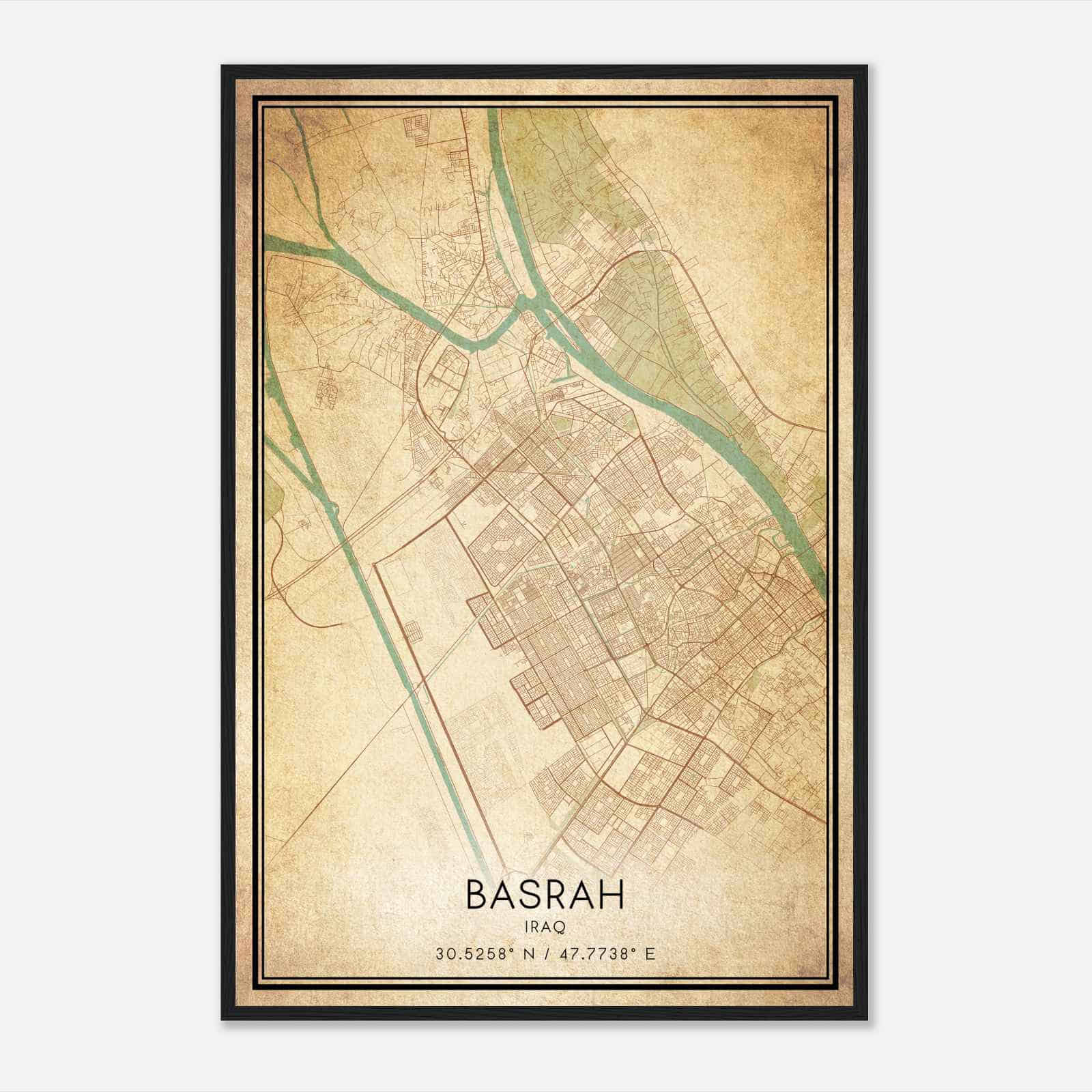 Vintage Basrah Iraq Map Poster, Basrah City Road Wall Art Print