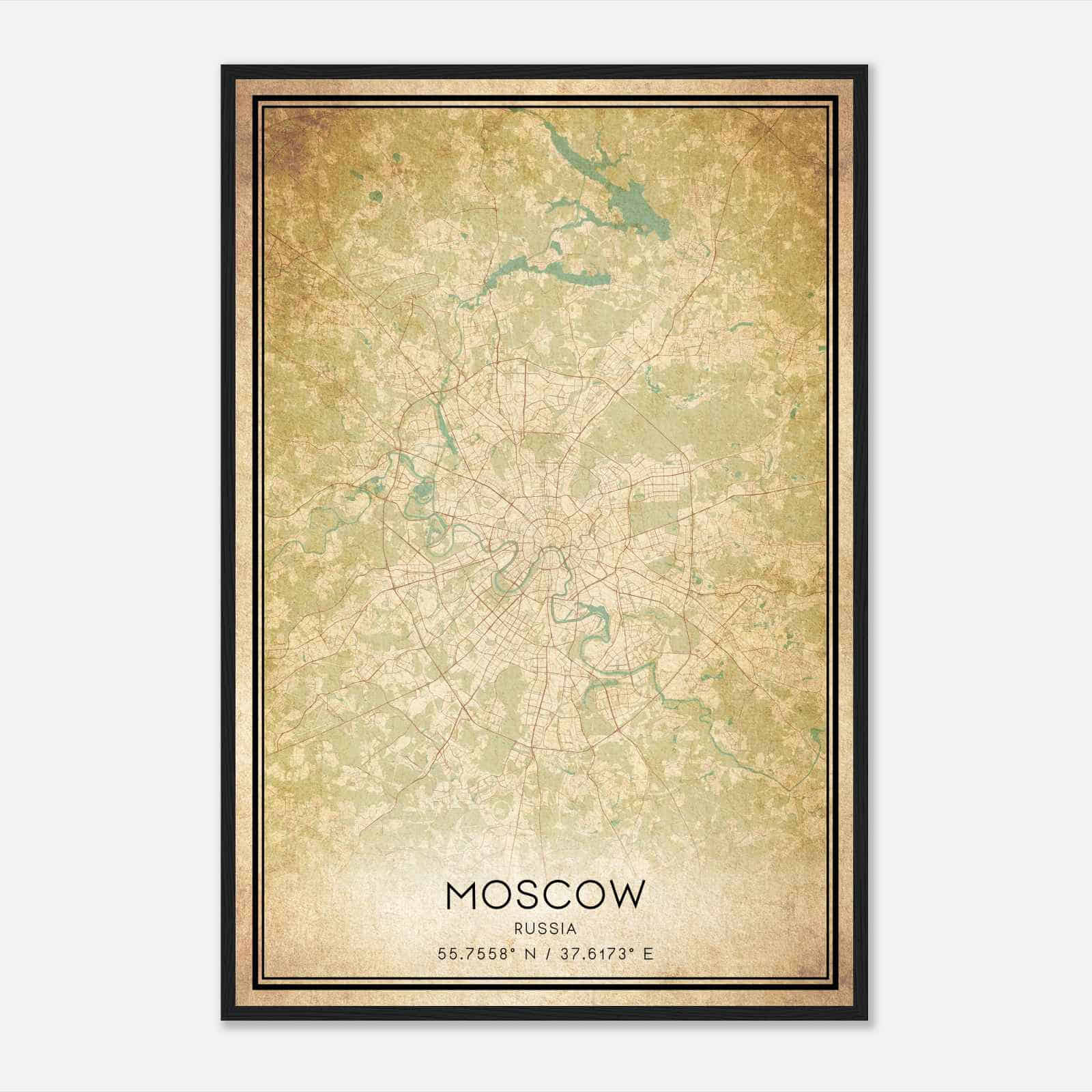 Vintage Moscow Russia Map Poster, Moscow City Road Wall Art Print