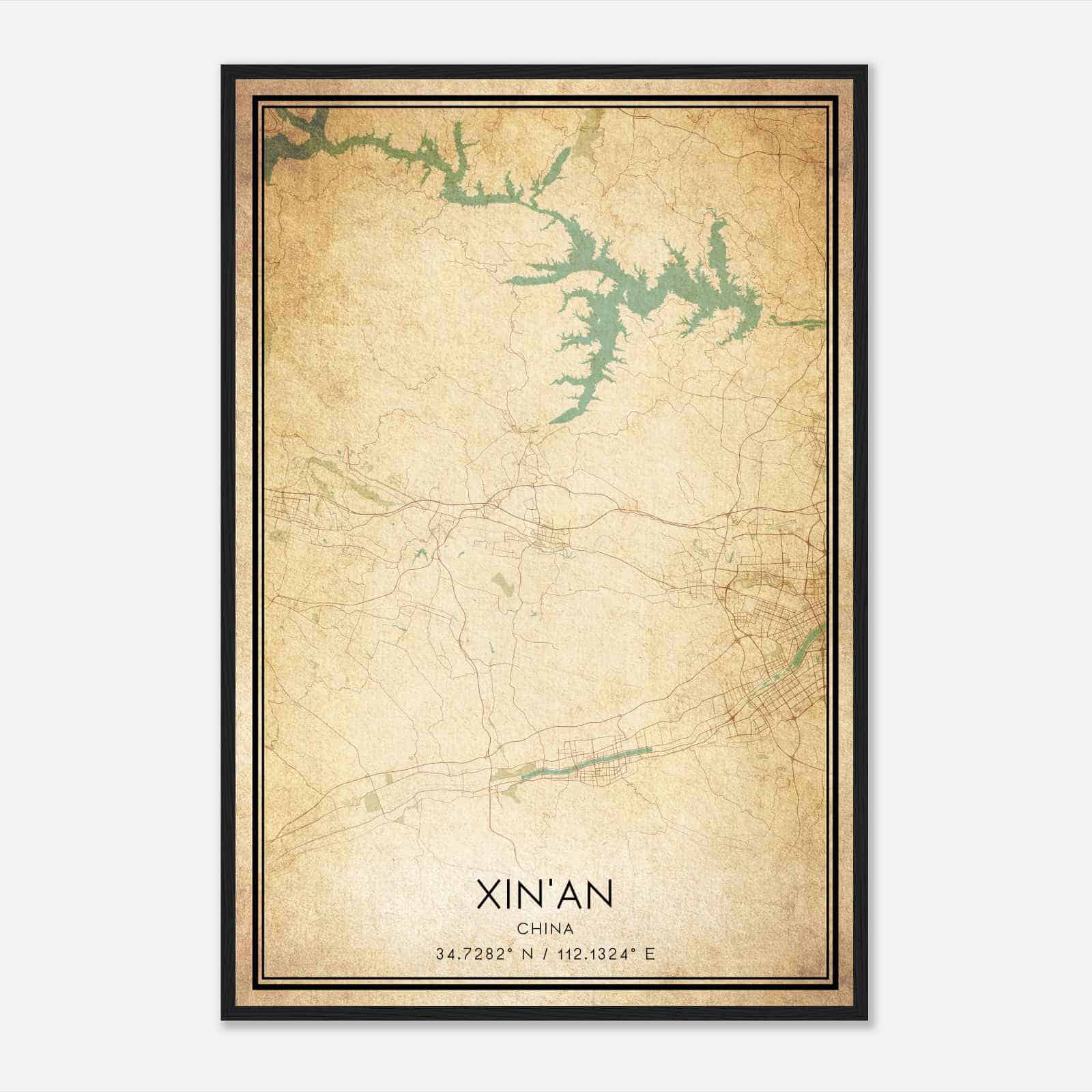 Vintage XinAn China Map Poster, XinAn City Road Wall Art Print