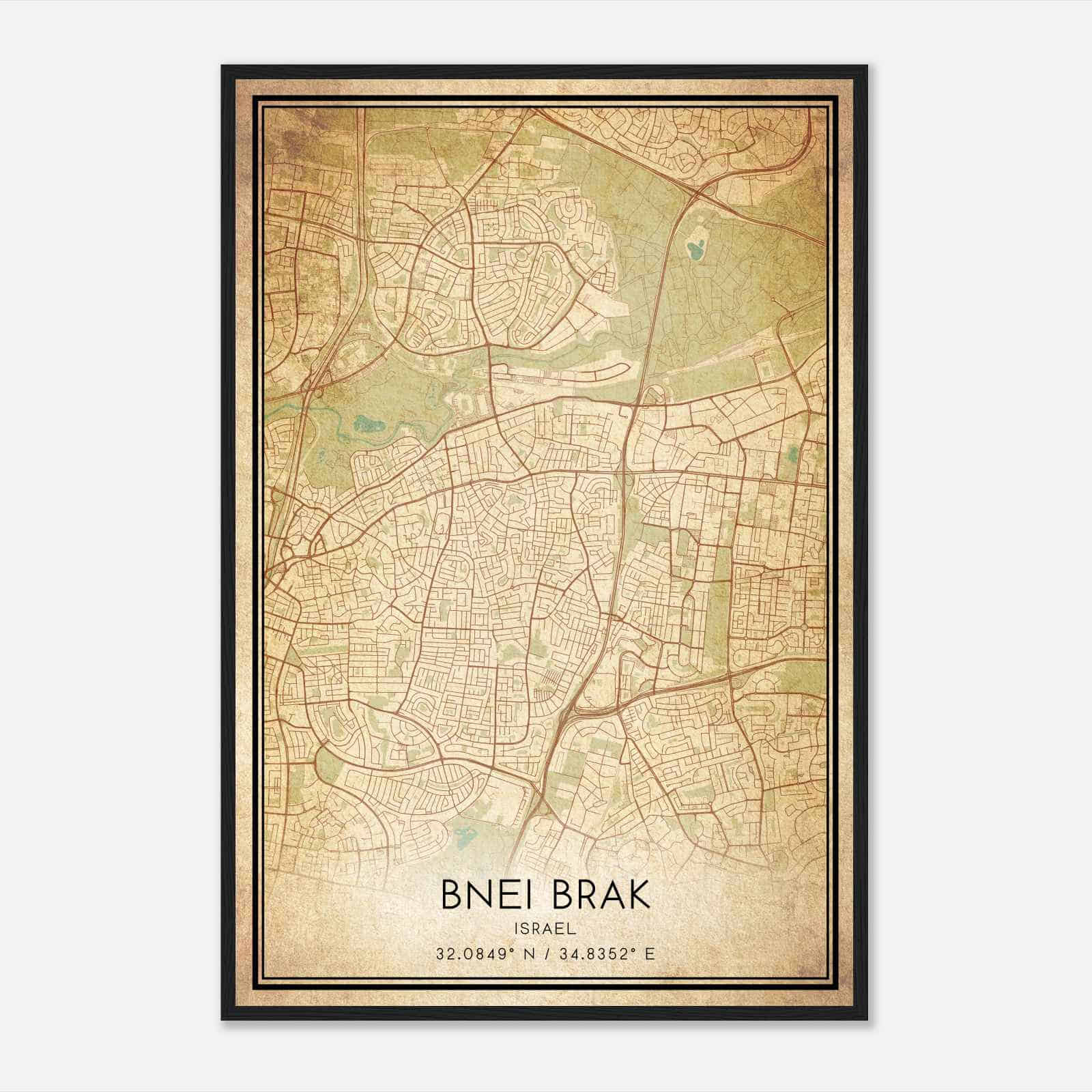 Vintage Bnei Brak Israel Map Poster, Bnei Brak City Road Wall Art Print