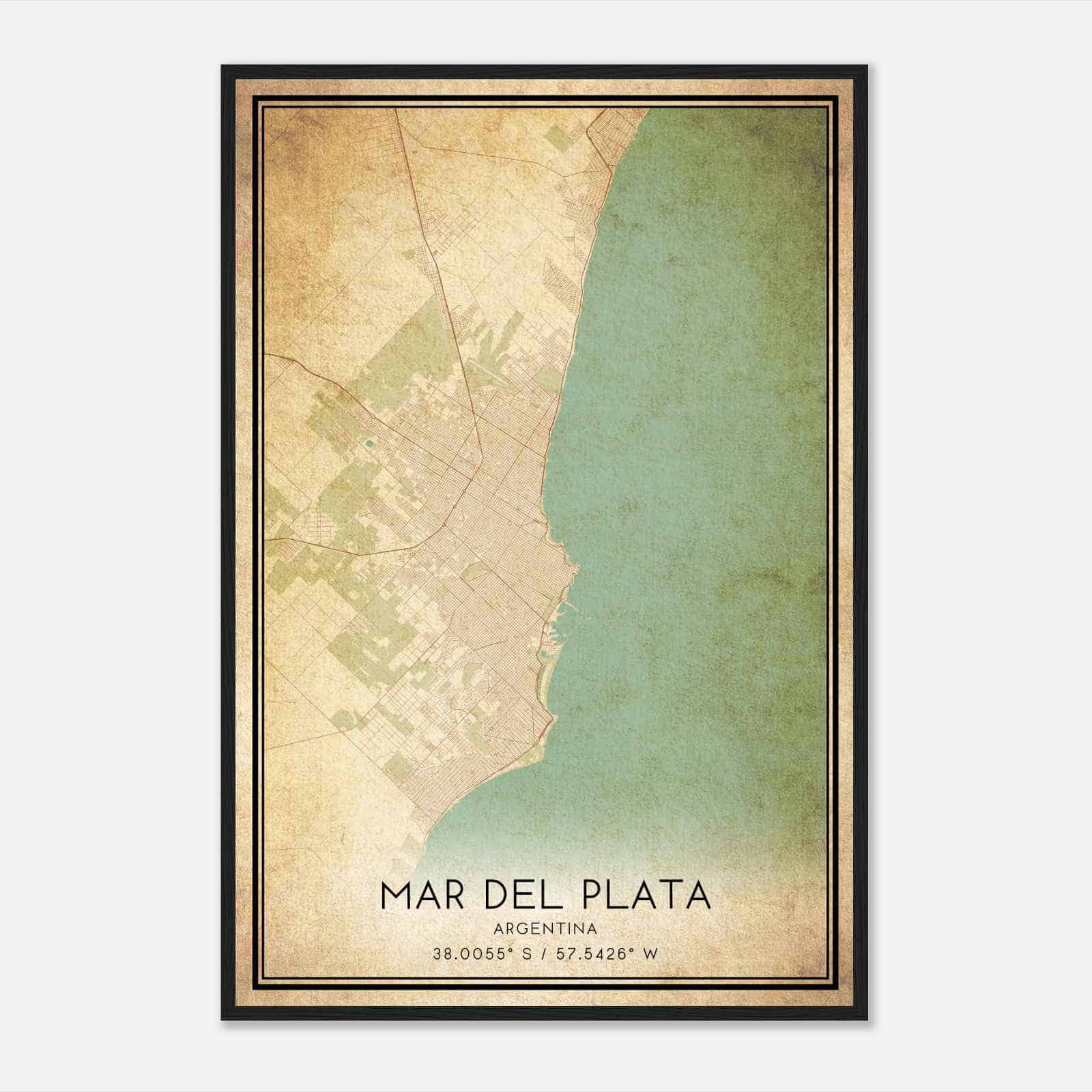 Vintage Mar del Plata Argentina Map Poster, Mar del Plata City Road Wall Art Print