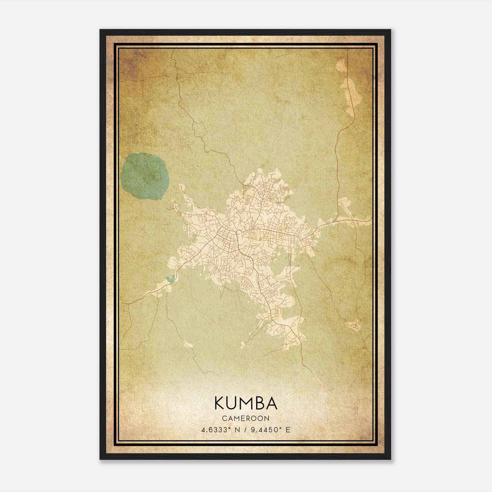 Vintage Kumba Cameroon Map Poster, Kumba City Road Wall Art Print