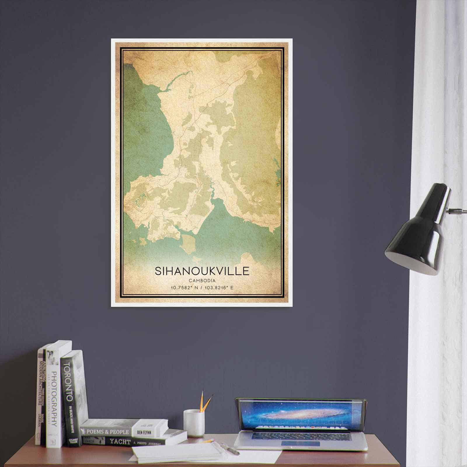 Vintage Sihanoukville Cambodia Map Poster, Sihanoukville City Road Wall Art Print