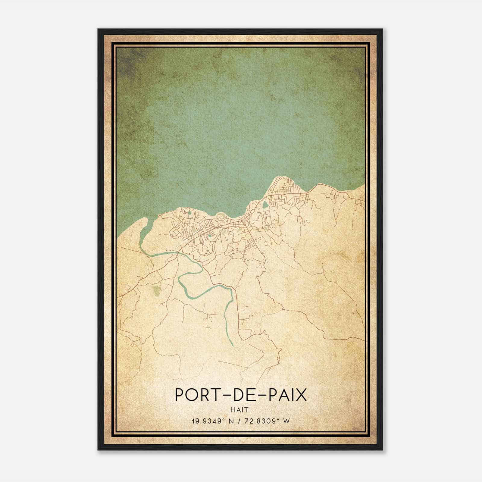 Vintage PortdePaix Haiti Map Poster, PortdePaix City Road Wall Art Print